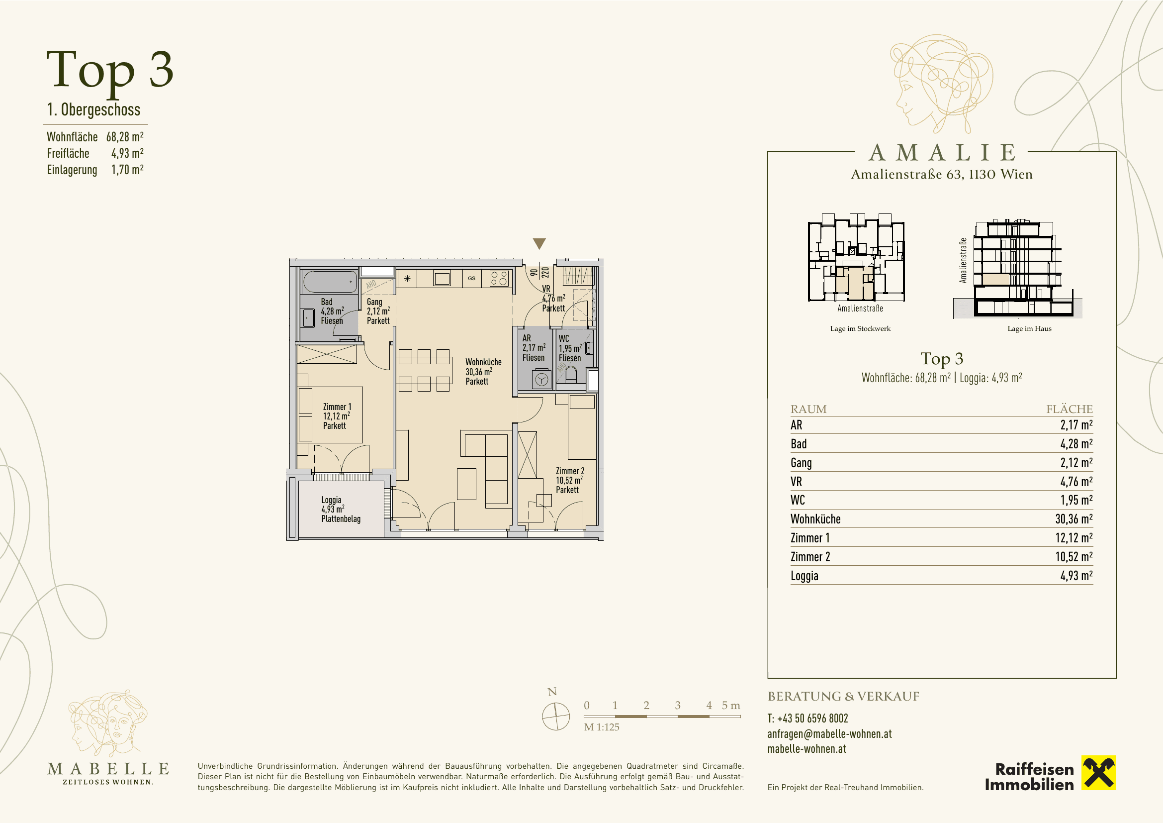 Grundriss Top 03 — MABELLE - Zeitloses Wohnen | Haus Amalie — 3 Zimmer — 68,3 m² — 1st floor
