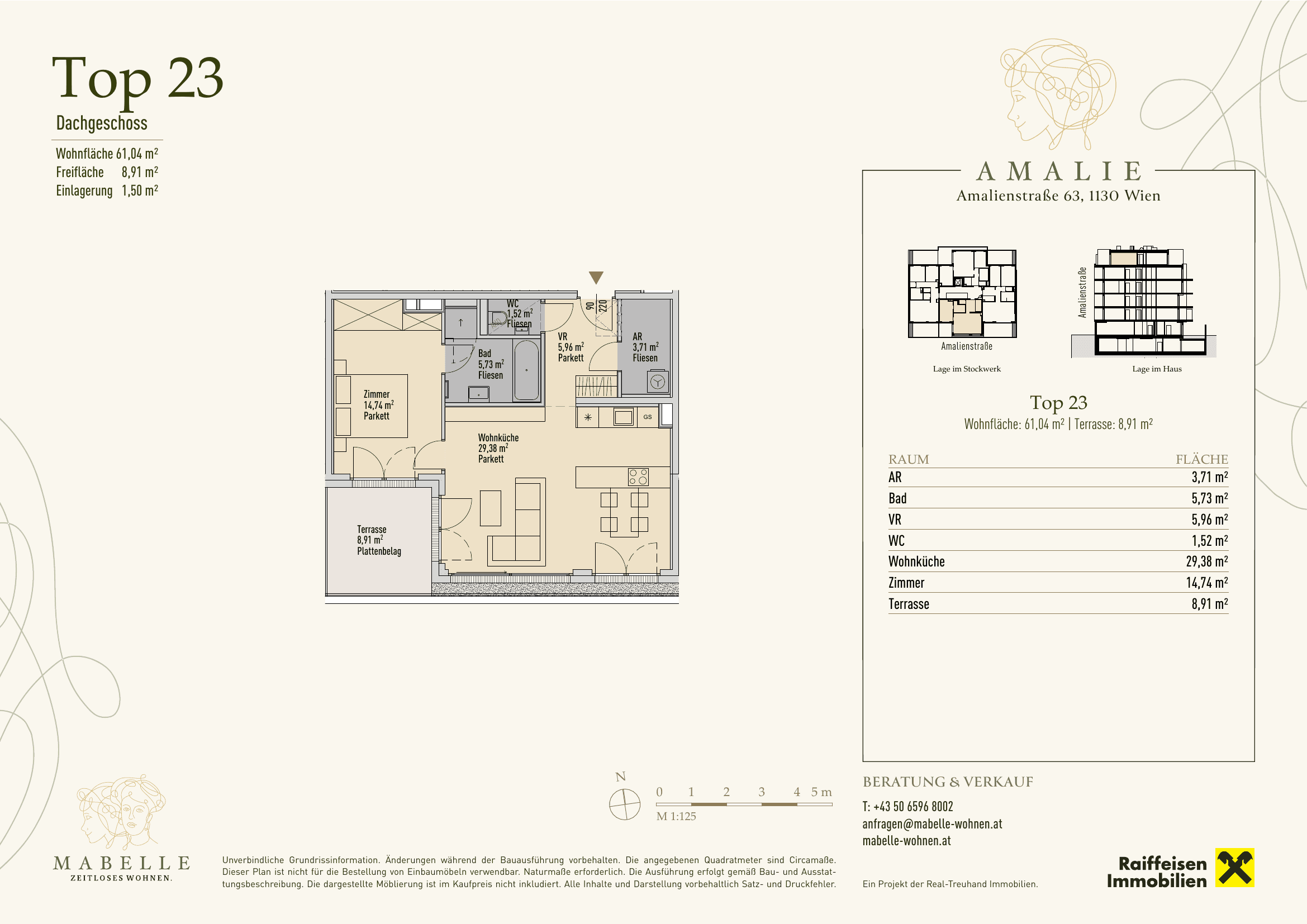 Grundriss Top 23 — MABELLE - Zeitloses Wohnen | Haus Amalie — 2 Zimmer — 61 m² — DG