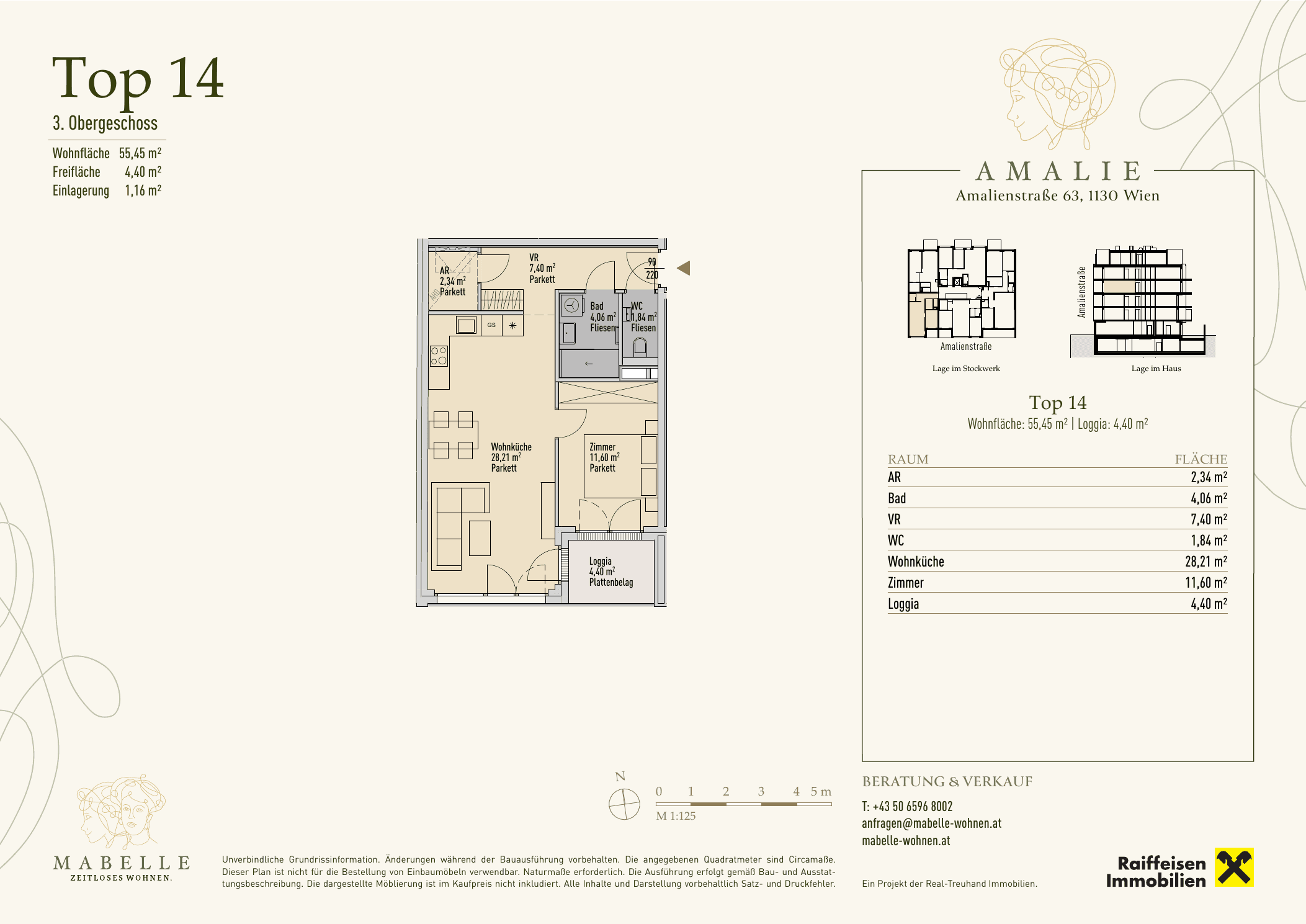 Grundriss Top 14 — MABELLE - Zeitloses Wohnen | Haus Amalie — 2 Zimmer — 55,5 m² — 3rd floor