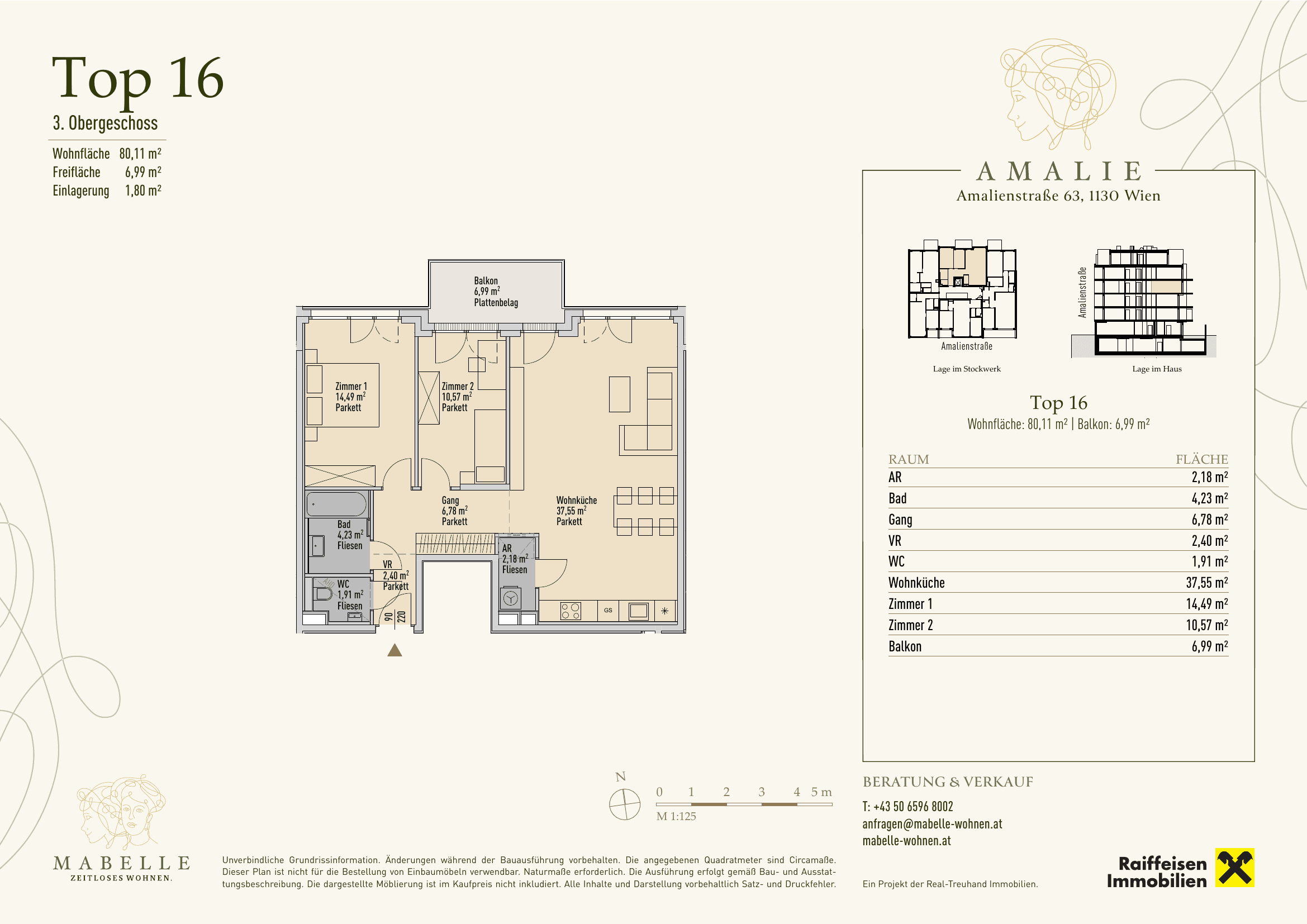 Grundriss Top 16 — MABELLE - Zeitloses Wohnen | Haus Amalie — 3 Zimmer — 80,1 m² — 3. OG