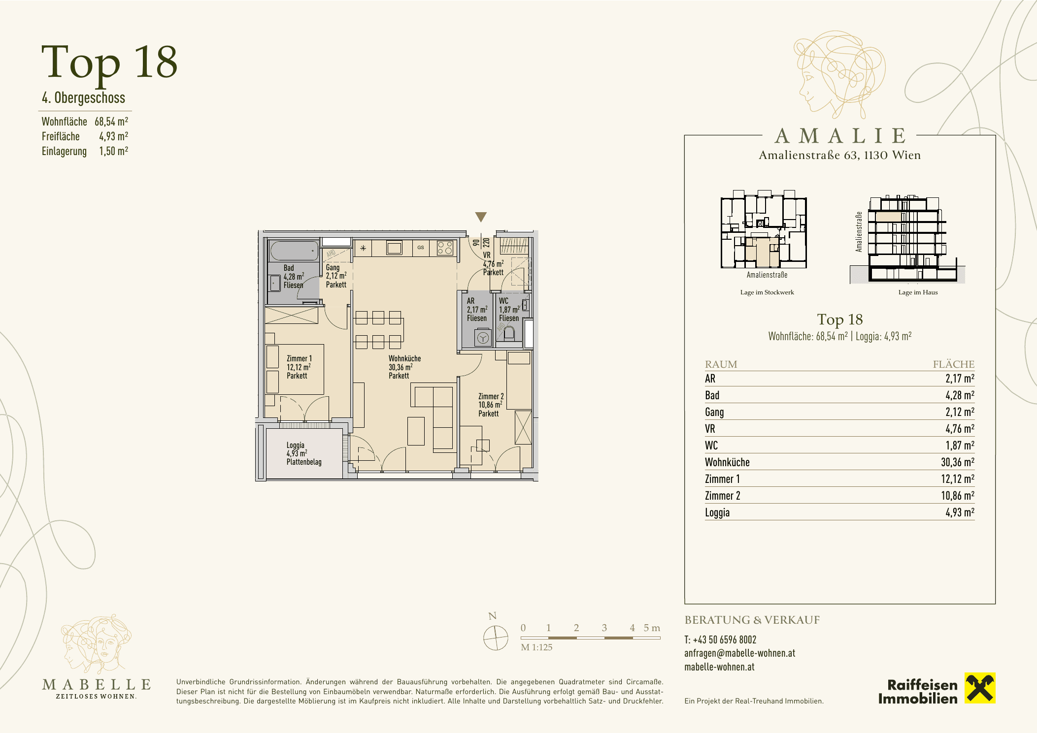 Grundriss Top 18 — MABELLE - Zeitloses Wohnen | Haus Amalie — 3 Zimmer — 68,5 m² — 4th floor