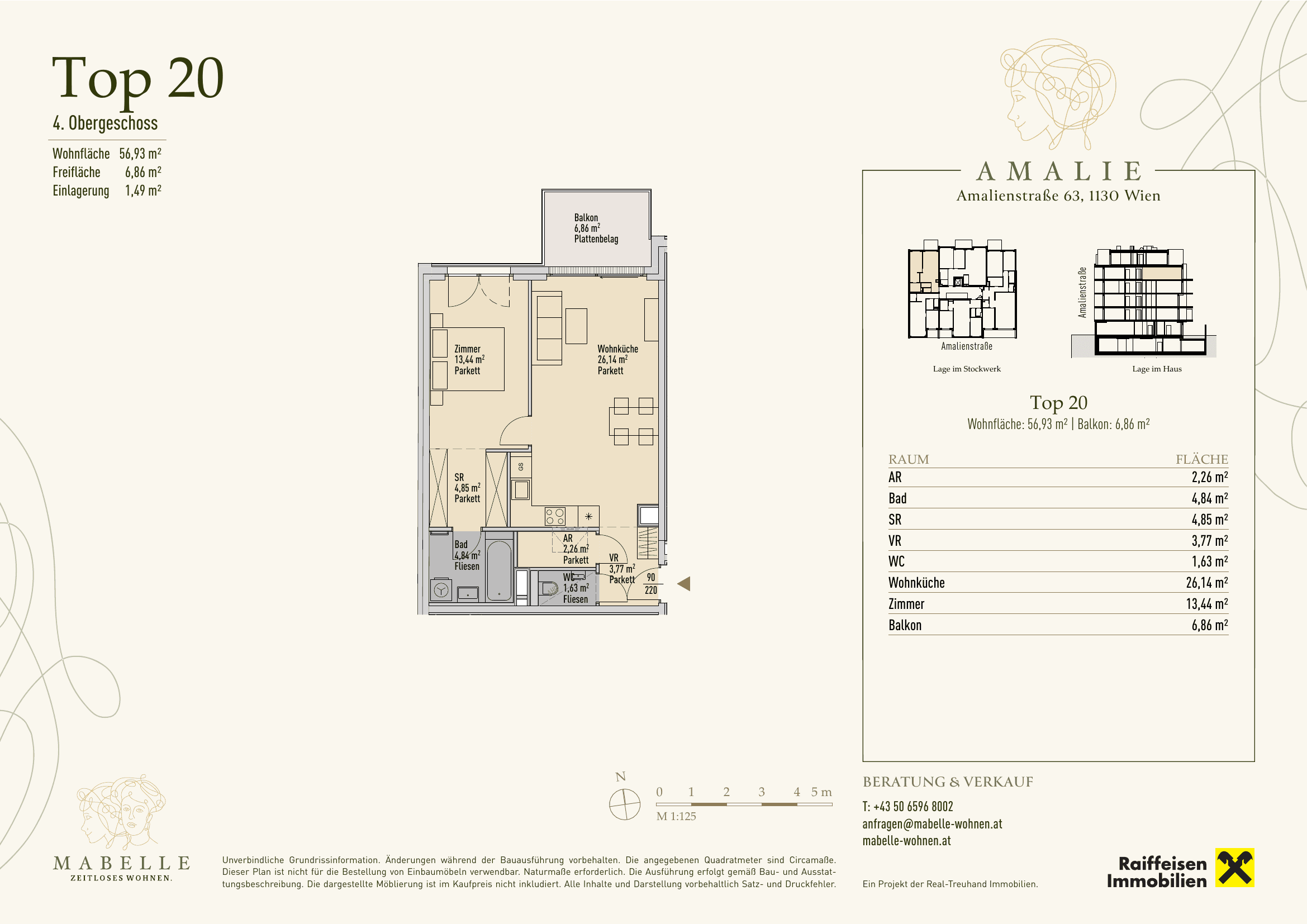 Grundriss Top 20 — MABELLE - Zeitloses Wohnen | Haus Amalie — 2 Zimmer — 56,9 m² — 4. OG