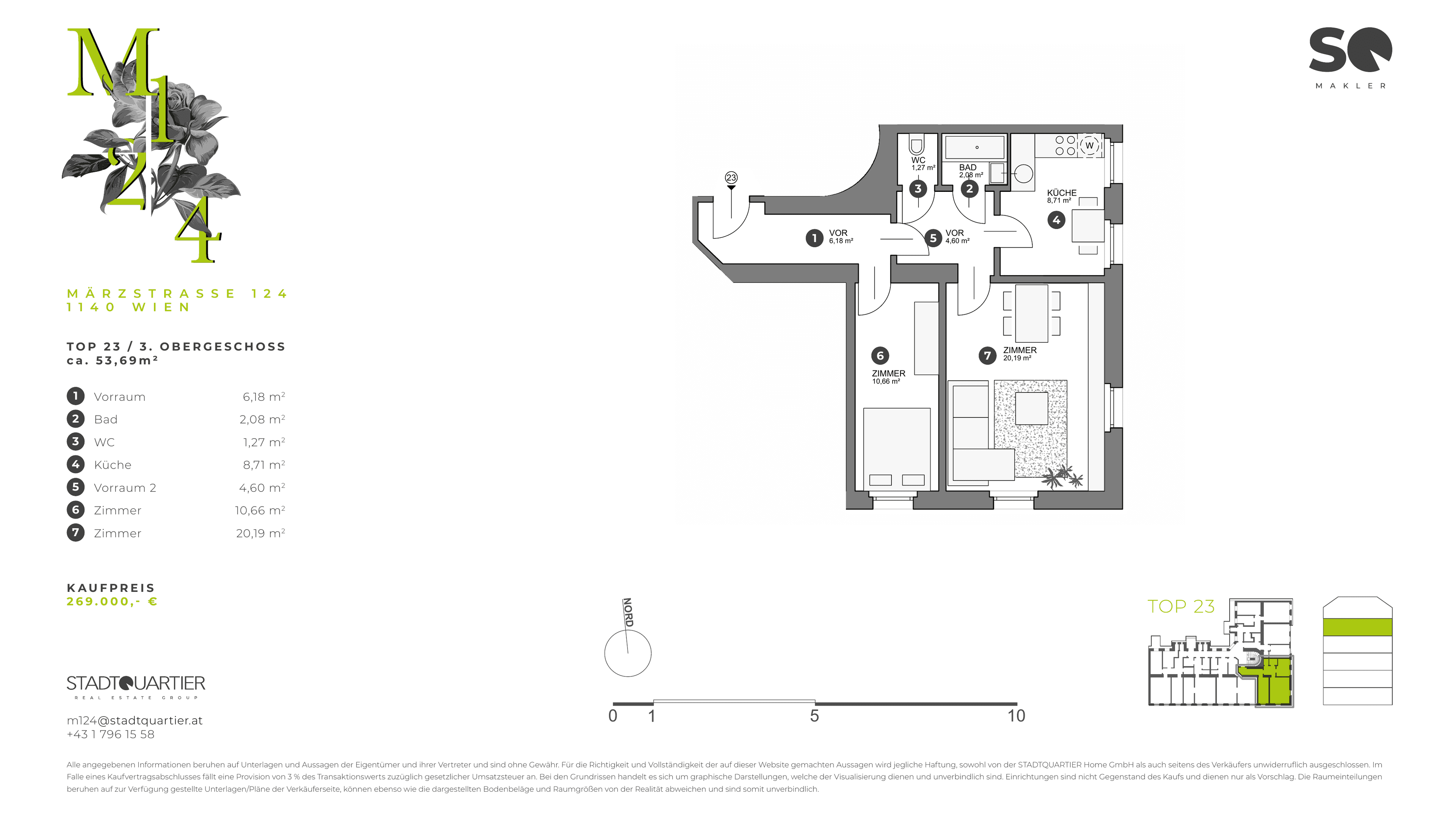Grundriss Top 23 — M124 – Neu Penzing Living — 2 Zimmer — 53,7 m² — 3rd basement / Basement