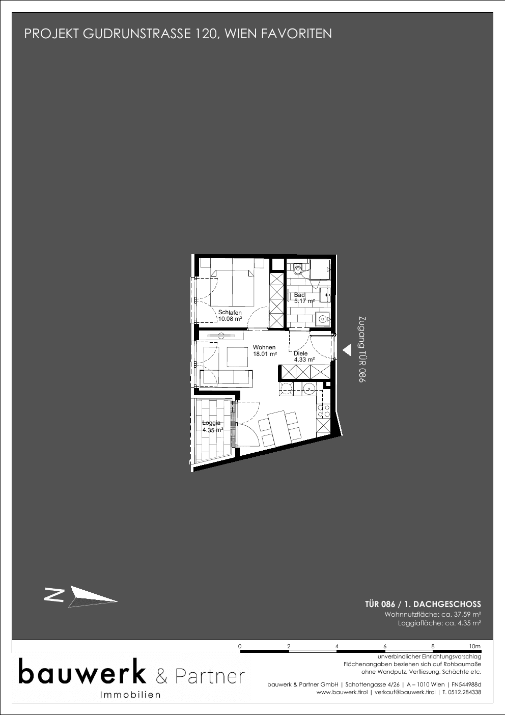 Grundriss Top 086 — Maja — 2 Zimmer — 37,6 m² — 1st attic floor