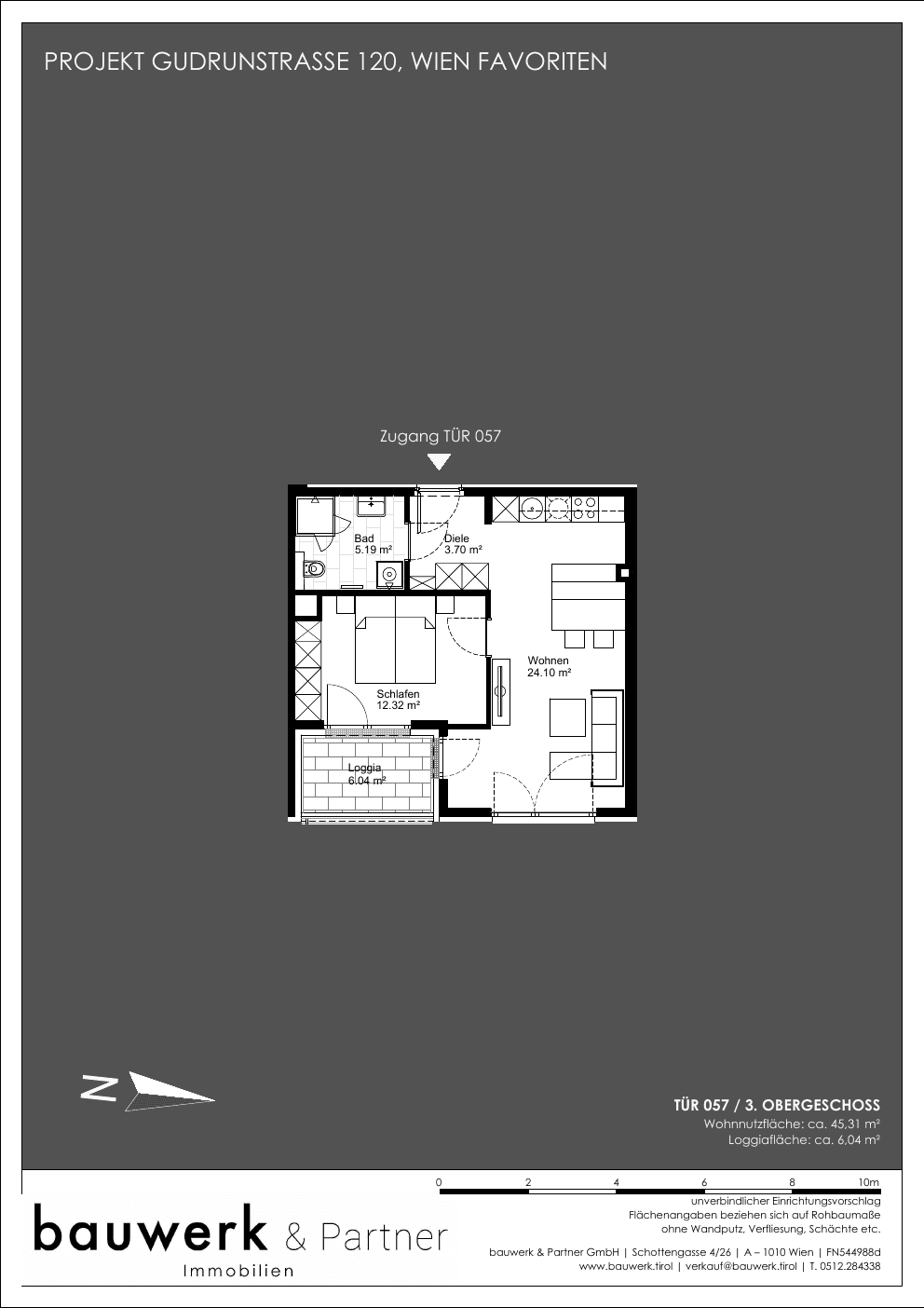 Grundriss Top 057 — Maja — 2 Zimmer — 45,3 m² — 3rd floor