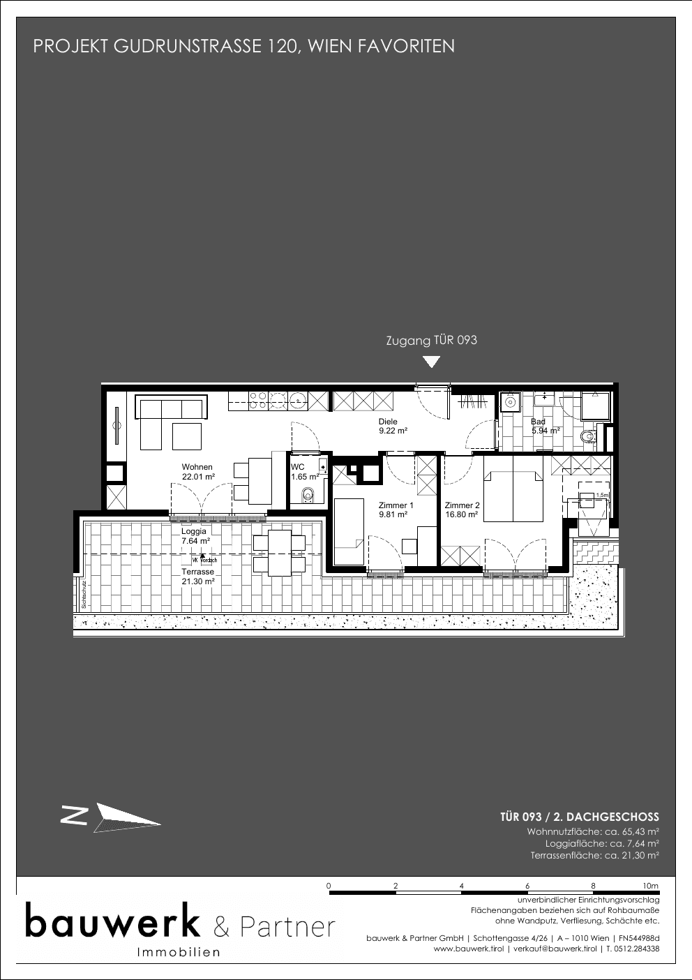 Grundriss Top 093 — Maja — 3 Zimmer — 65,4 m² — 2nd attic floor