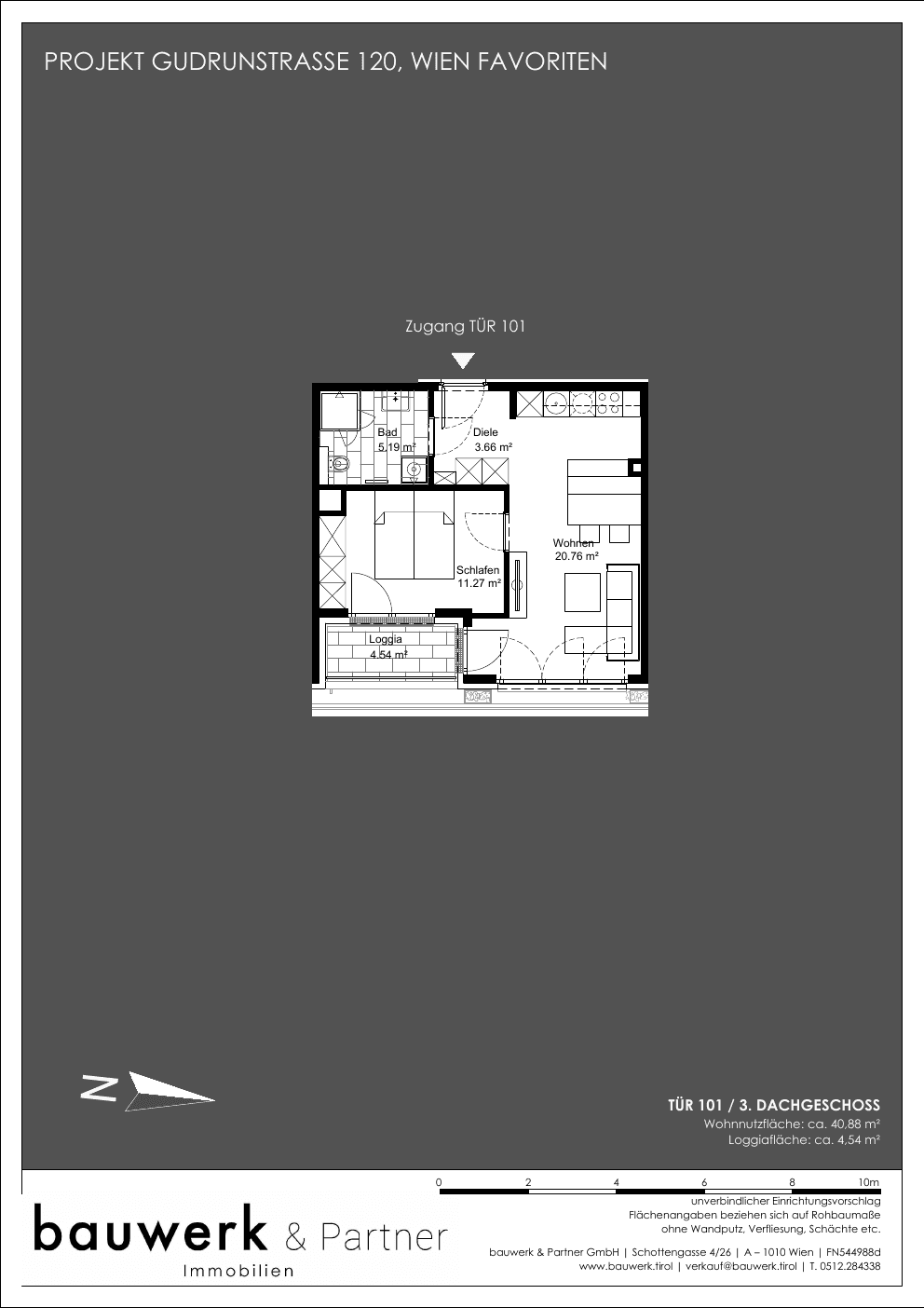 Grundriss Top 101 — Maja — 2 Zimmer — 40,8 m² — 3rd attic floor