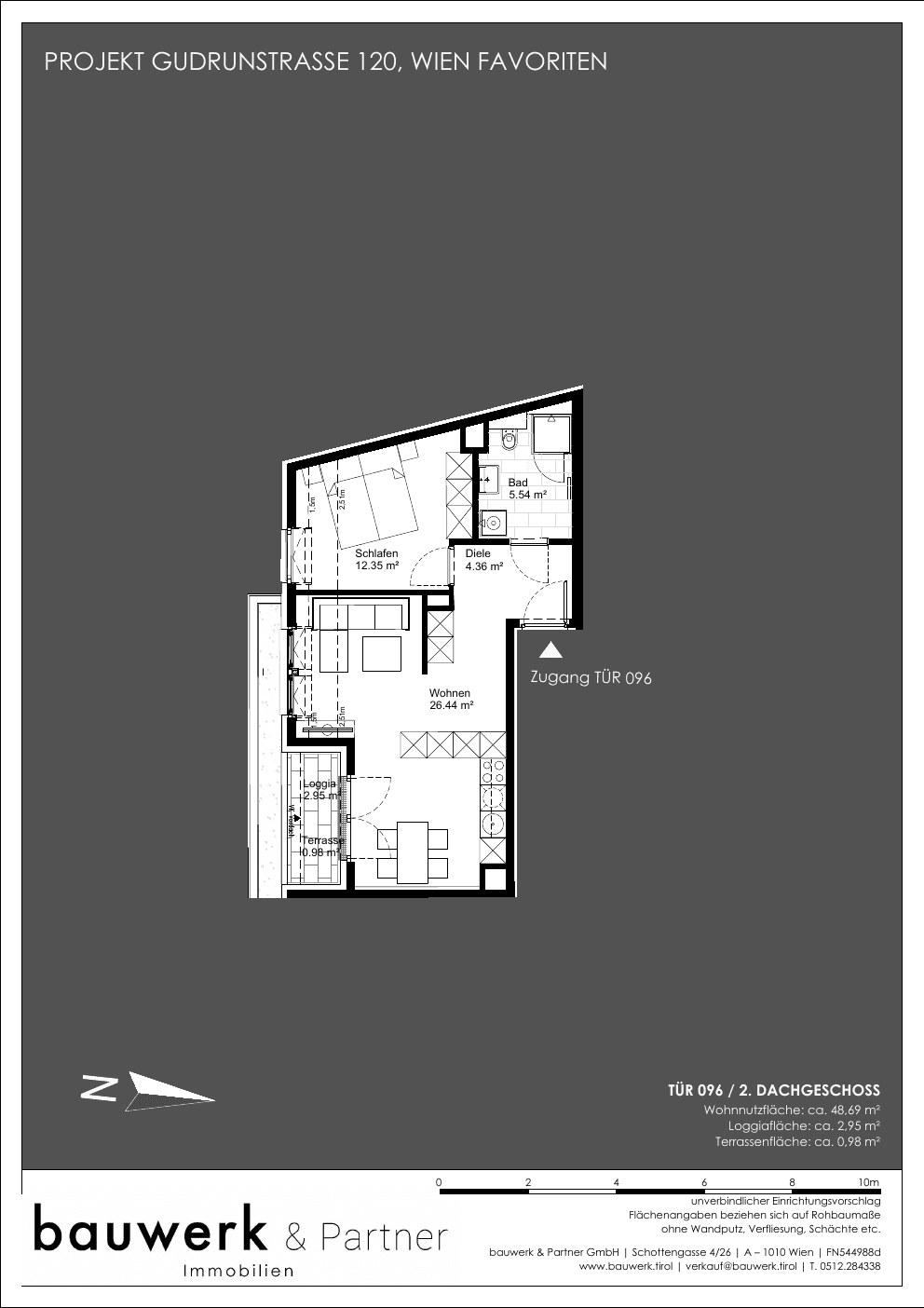Grundriss Top 096 — Maja — 2 Zimmer — 48,7 m² — 2nd attic floor