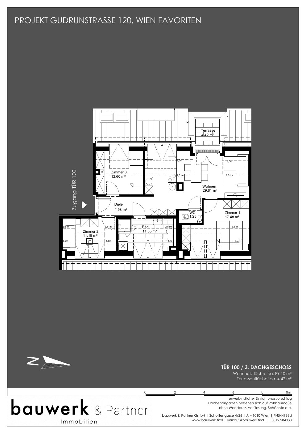 Grundriss Top 100 — Maja — 2 Zimmer — 89,1 m² — 3rd attic floor