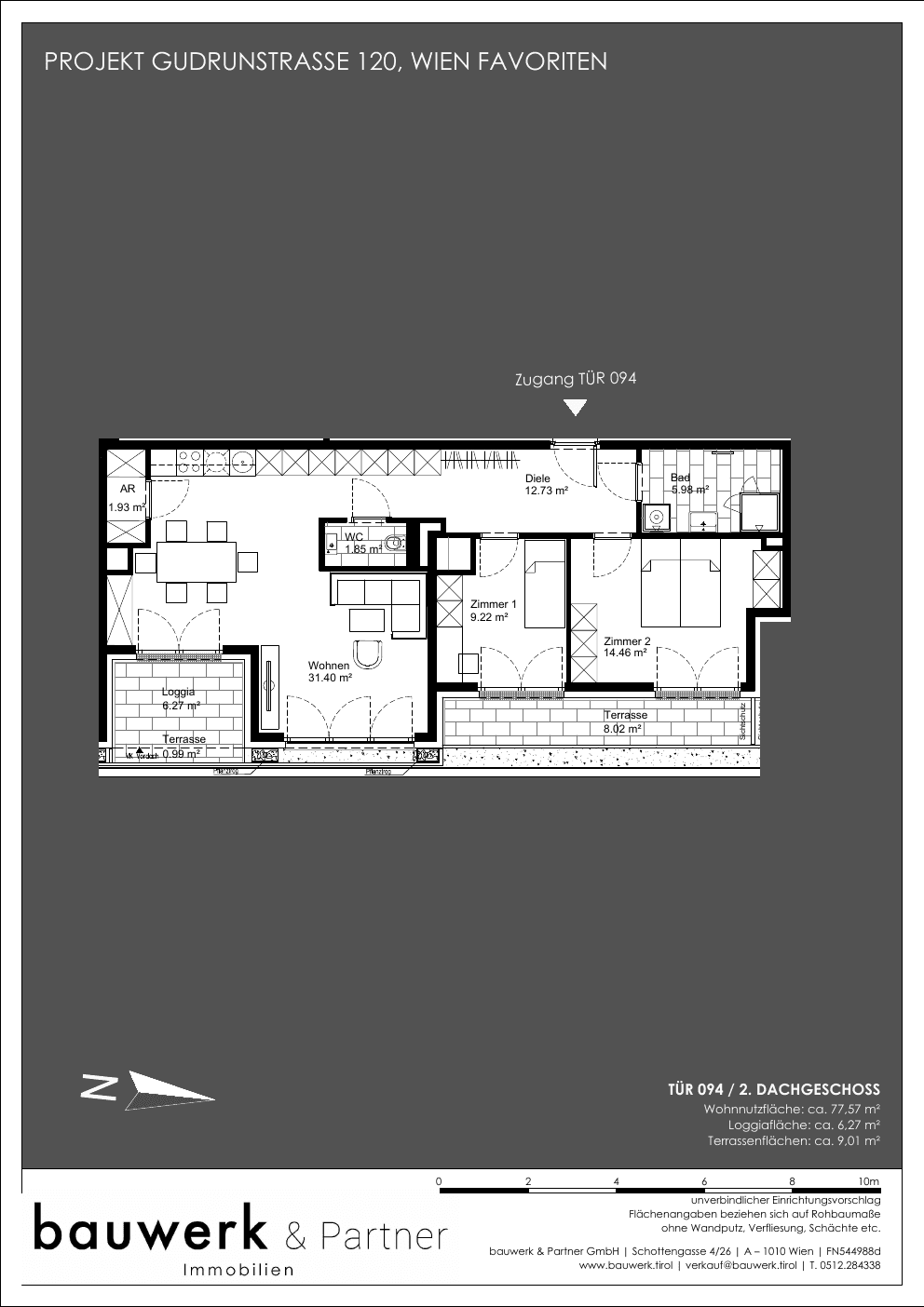 Grundriss Top 094 — Maja — 3 Zimmer — 77,6 m² — 2nd attic floor