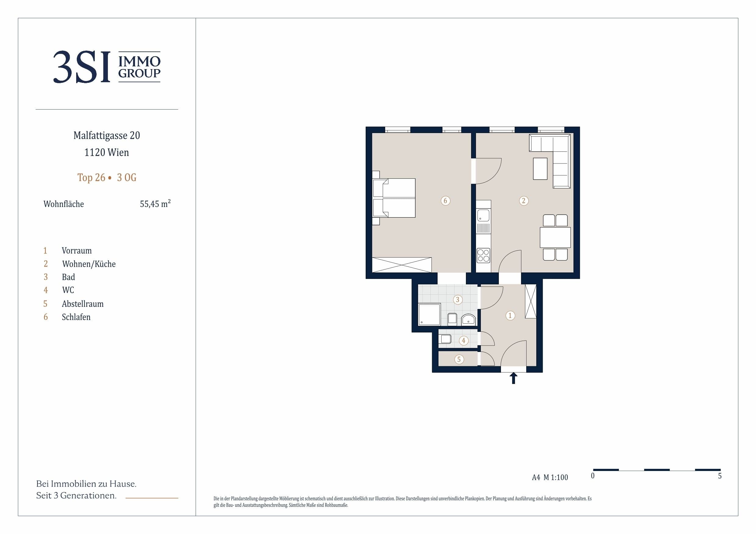 Grundriss Top 26 — Malfattigasse 20 — 2 Zimmer — 55,5 m² — 3rd floor