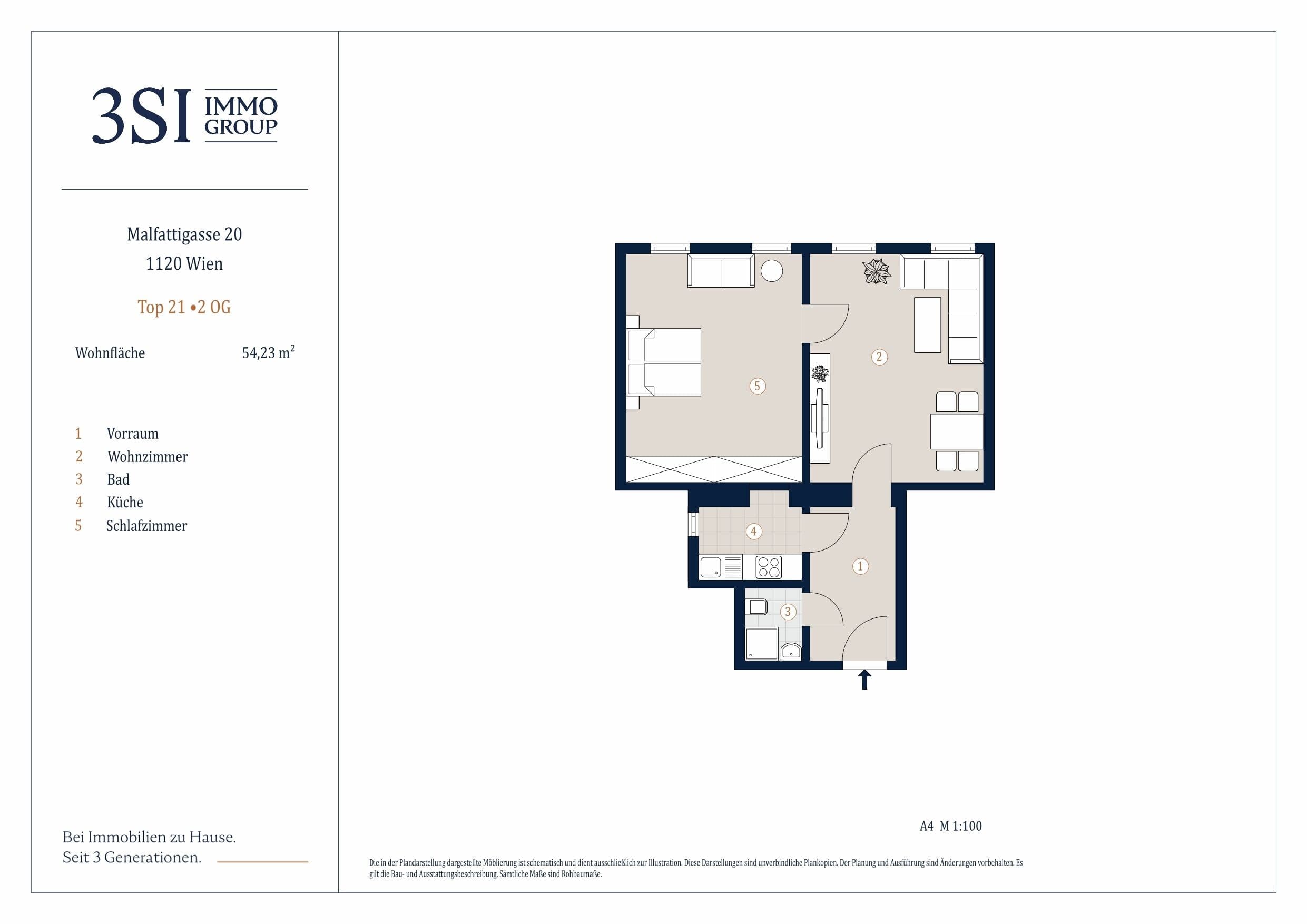 Grundriss Top 21 — Malfattigasse 20 — 2 Zimmer — 54,2 m² — 2nd floor