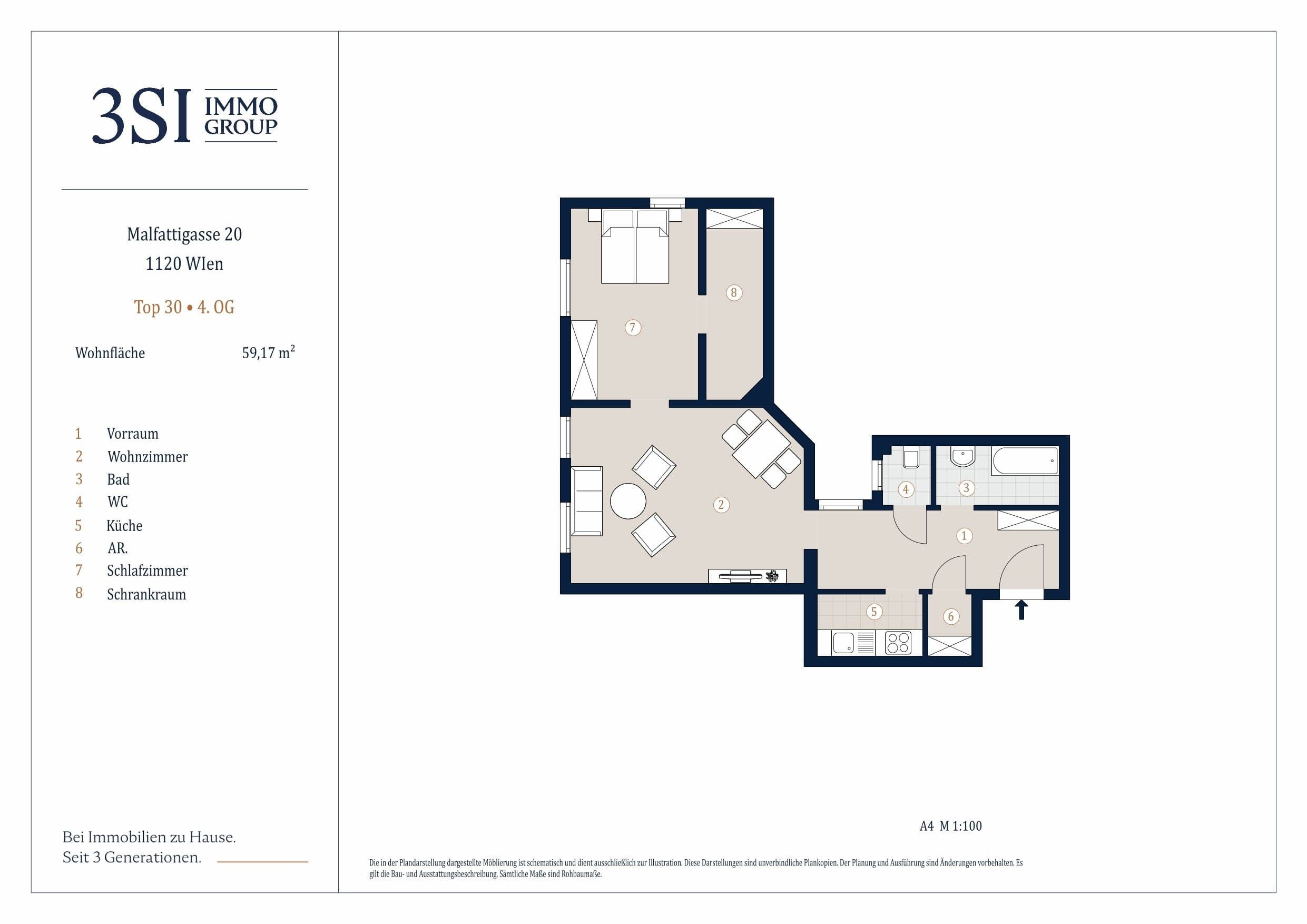 Grundriss Top 30 — Malfattigasse 20 — 2 Zimmer — 59,2 m² — 4th floor