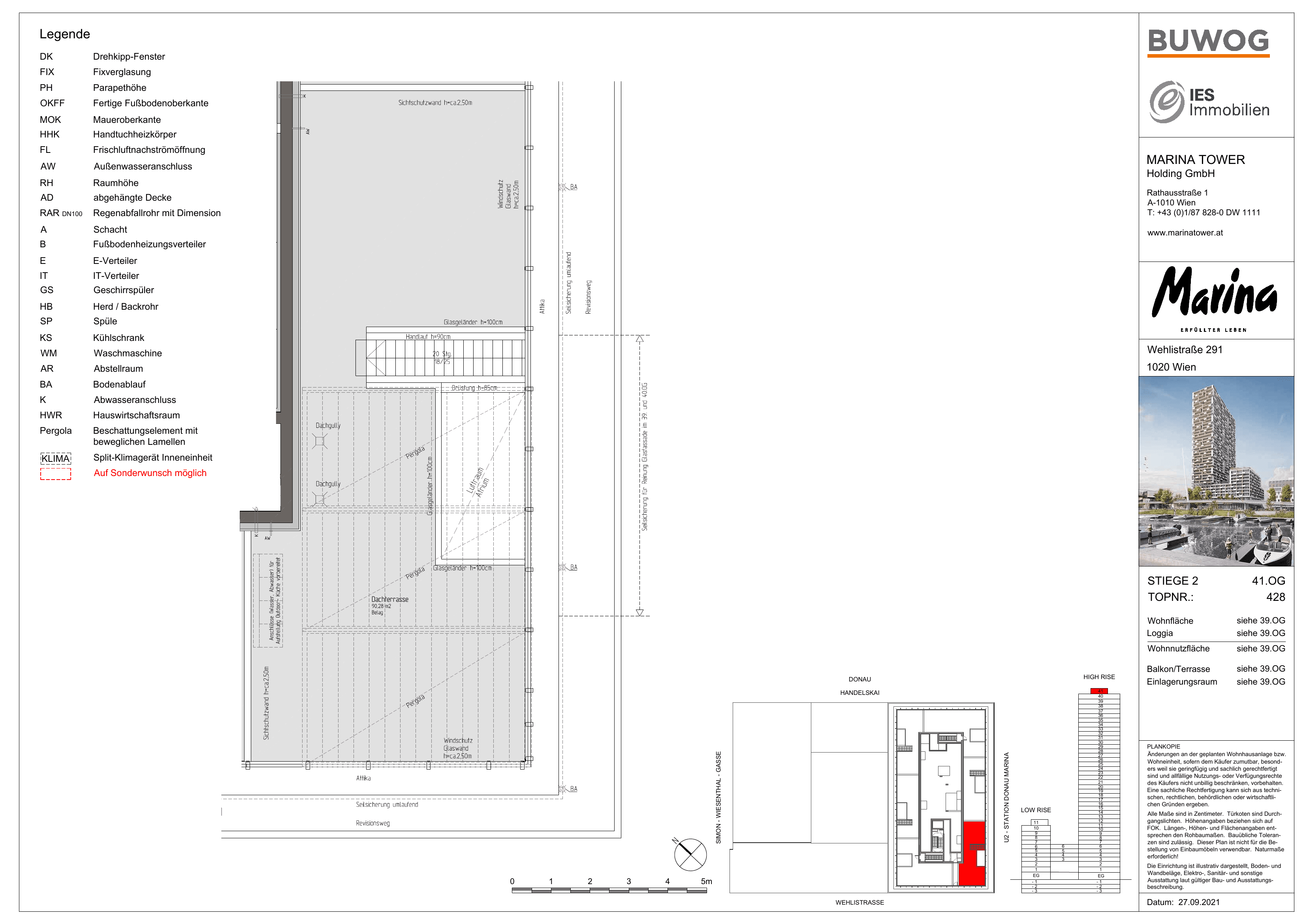 Grundriss Top 428 — Marina Tower — 4 Zimmer — 218,2 m² — 39th floor / 40th floor / 41st floor — East, South, West — Grundriss 3/3