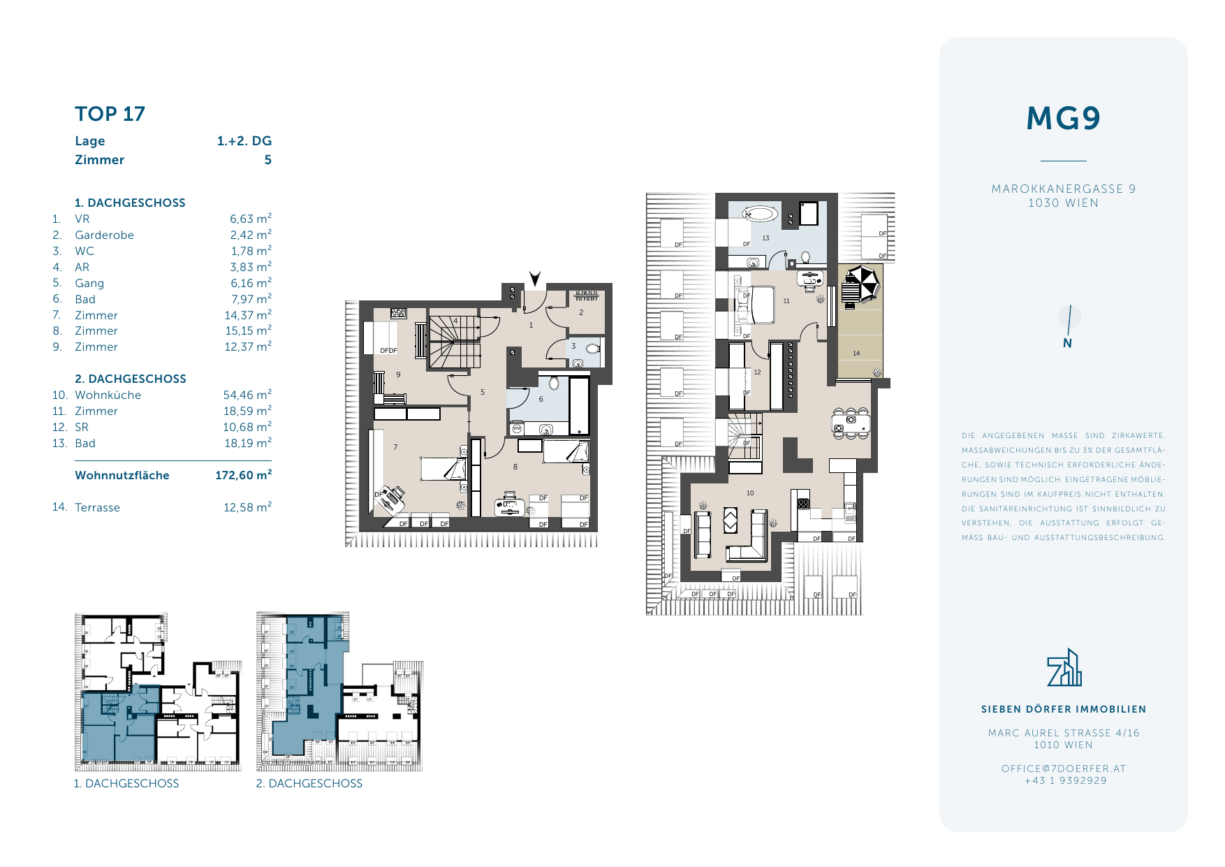 Grundriss Top 17 — MG9 / Marokkanergasse 9 — 5 Zimmer — 172,6 m² — 1st attic floor / 2nd attic floor