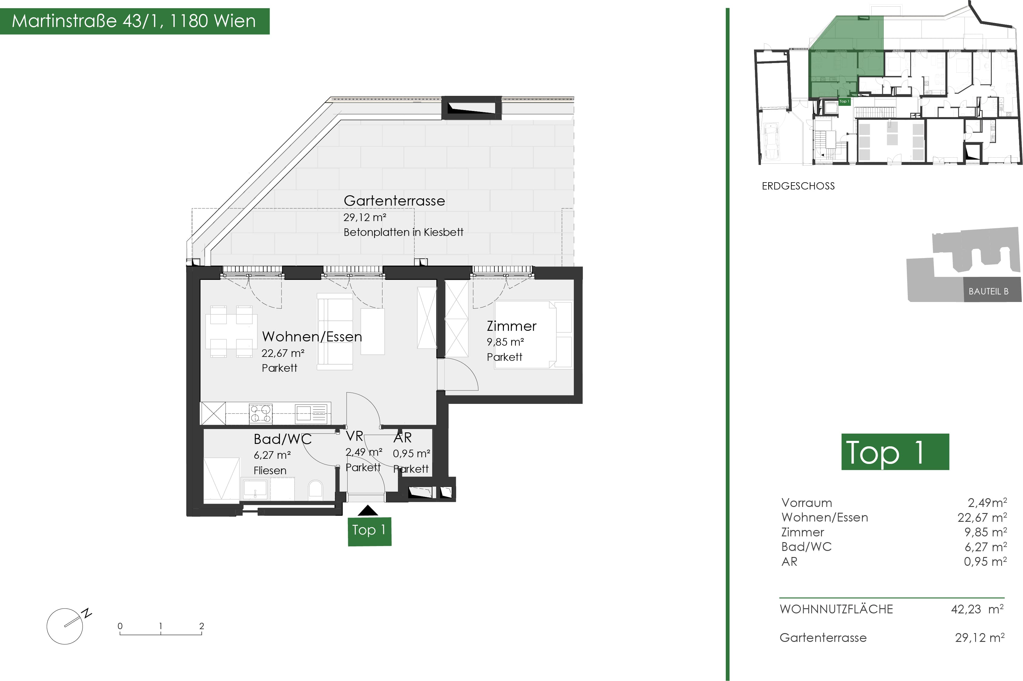 Grundriss Top 43.1.01 Büro — Martinstraße 1180 — 2 Zimmer — 57,9 m² — Ground floor