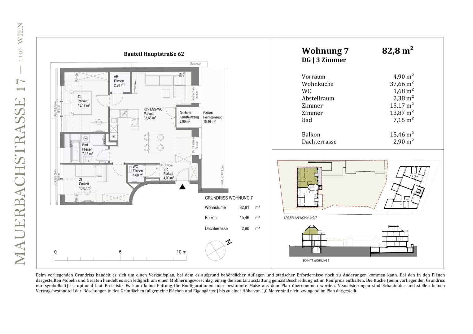 Grundriss Top 79924 — Zuhause in HAWEI — Mauerbachstraße 17 — 3 Zimmer — 82,8 m² — 1st attic floor