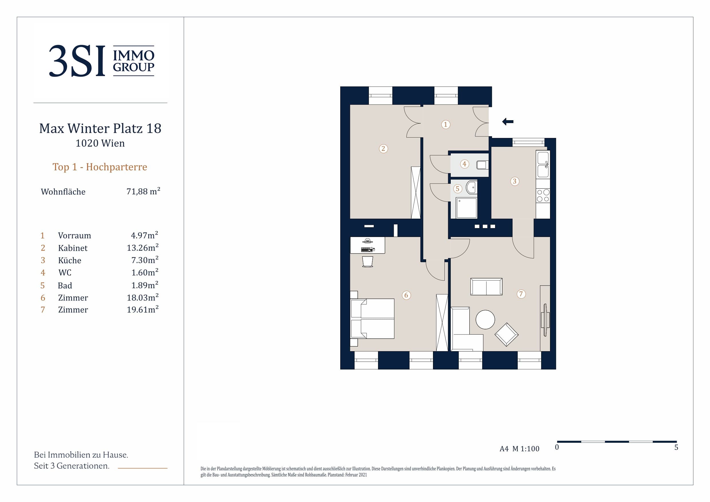 Grundriss Top 1 — Max-Winter-Platz 18 — 3 Zimmer — 71,9 m² — Ground floor — Max-Winter-Park, Nord