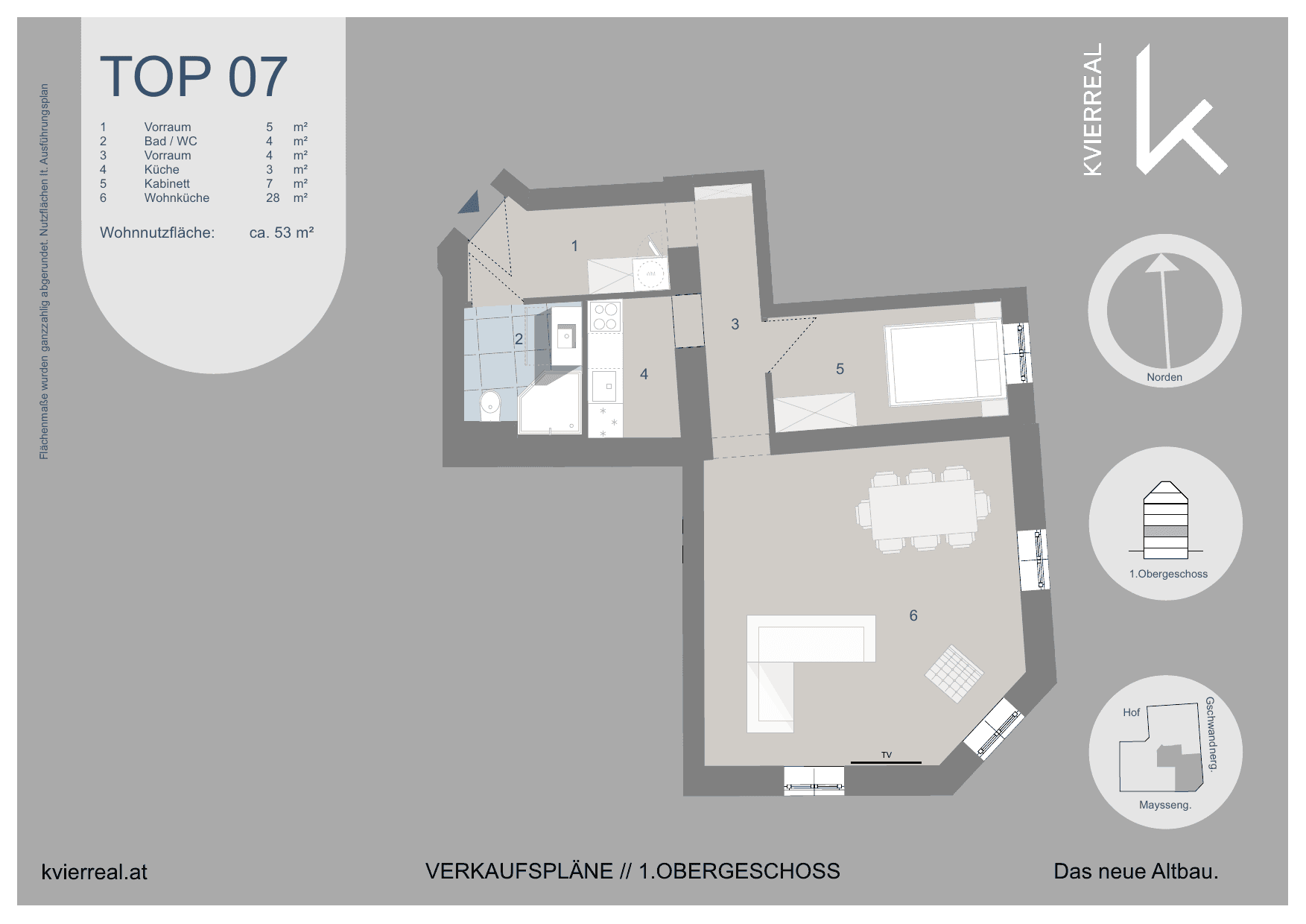 Grundriss Top 7 — Mayssengasse 22 — 2 Zimmer — 53 m² — 1st floor