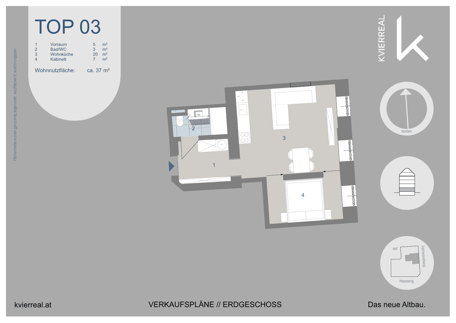 Grundriss Top 3 — Mayssengasse 22 — 2 Zimmer — 37 m² — Ground floor