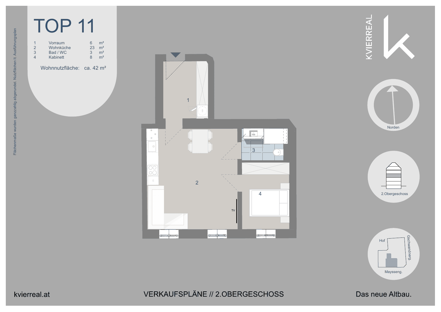 Grundriss Top 11 — Mayssengasse 22 — 2 Zimmer — 41 m² — 2nd floor