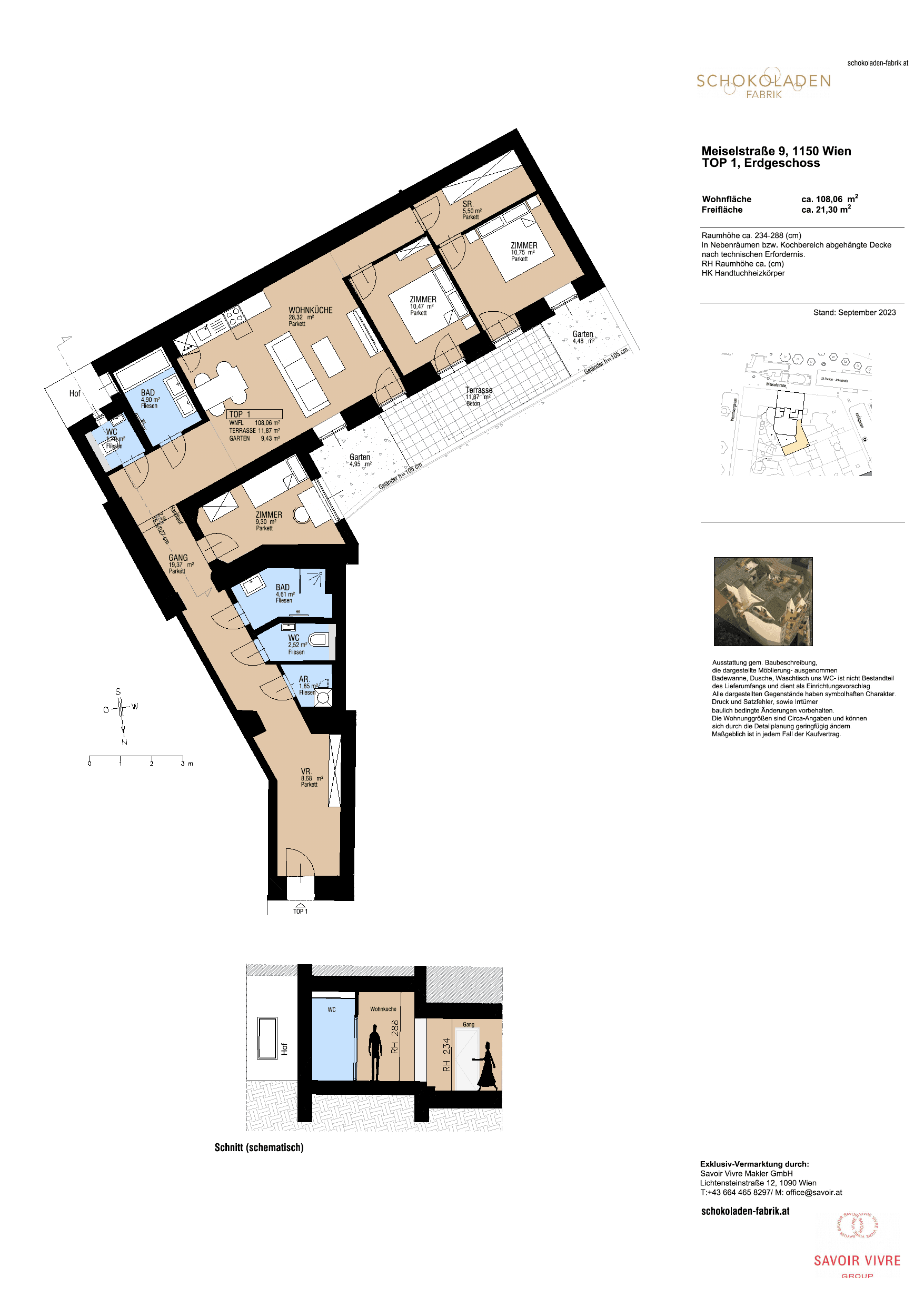 Grundriss Top 1 — Schokoladenfabrik Meiselstraße 9 — 4 Zimmer — 108 m² — Ground floor — Schokoladenfabrik