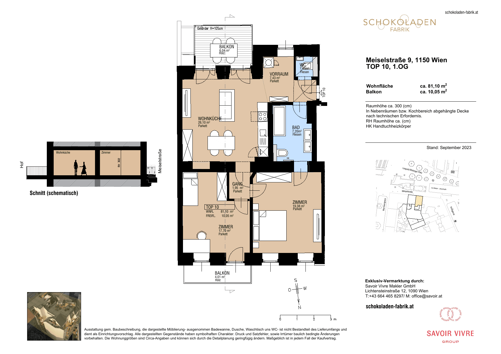 Grundriss Top 10 — Schokoladenfabrik Meiselstraße 9 — 3 Zimmer — 81 m² — 1st floor — Straßentrakt
