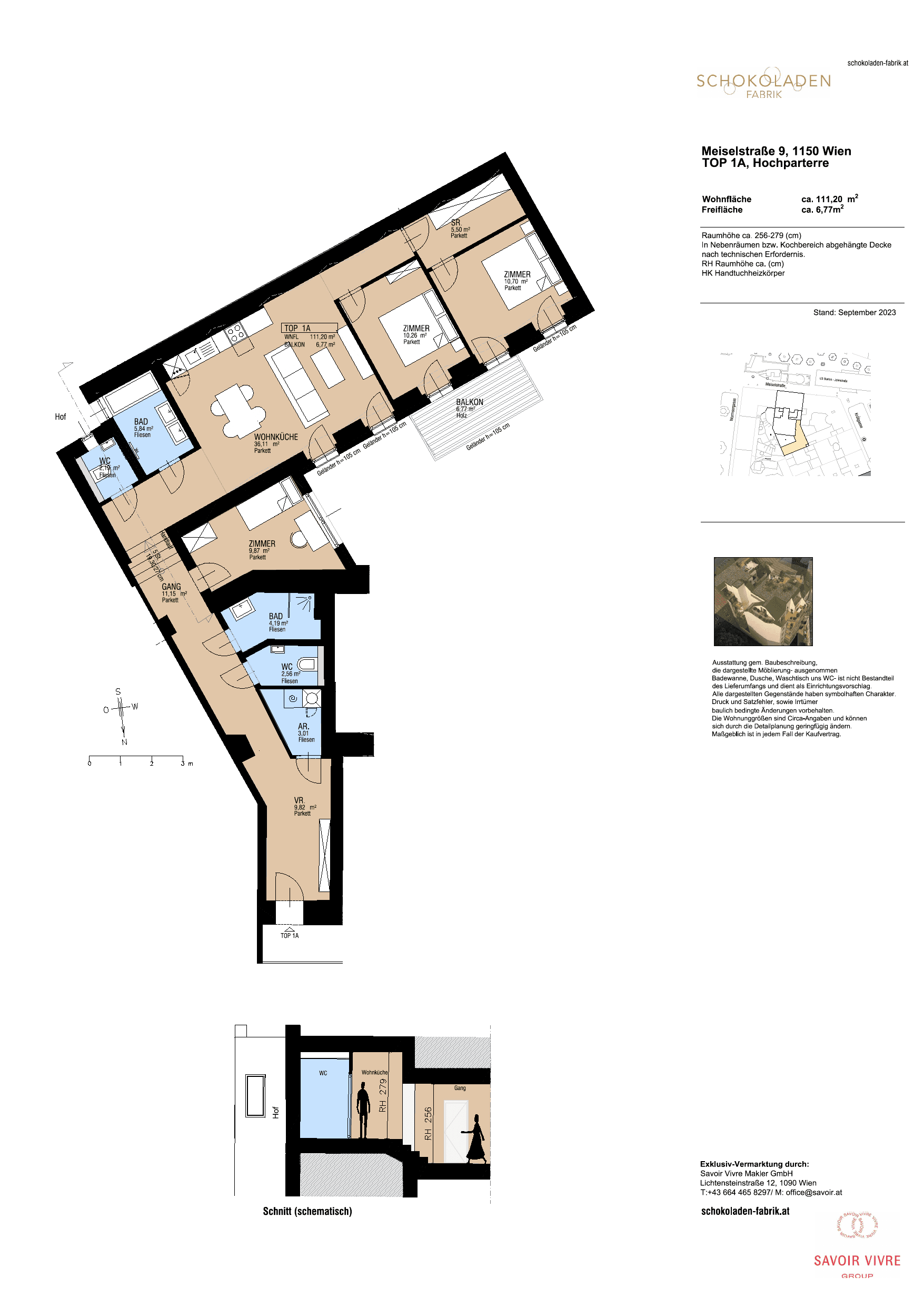 Grundriss Top 1A — Schokoladenfabrik Meiselstraße 9 — 4 Zimmer — 111 m² — Ground floor — Schokoladenfabrik