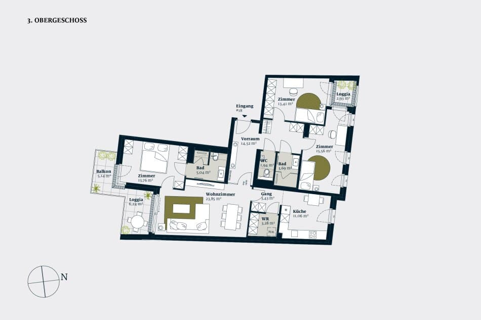 Grundriss stiege-1-top-18 — Liv MICHA ELA GARTEN — 4 Zimmer — 109,5 m² — 3rd floor — Grundriss 2/3