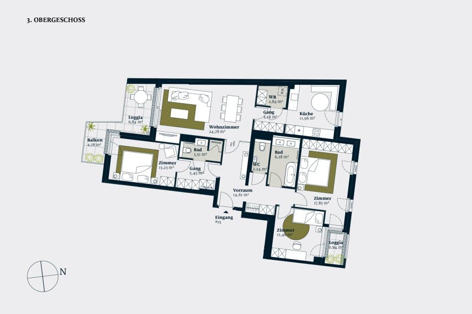Grundriss stiege-1-top-15 — Liv MICHA ELA GARTEN — 5 Zimmer — 117,6 m² — 3rd floor — Grundriss 2/3
