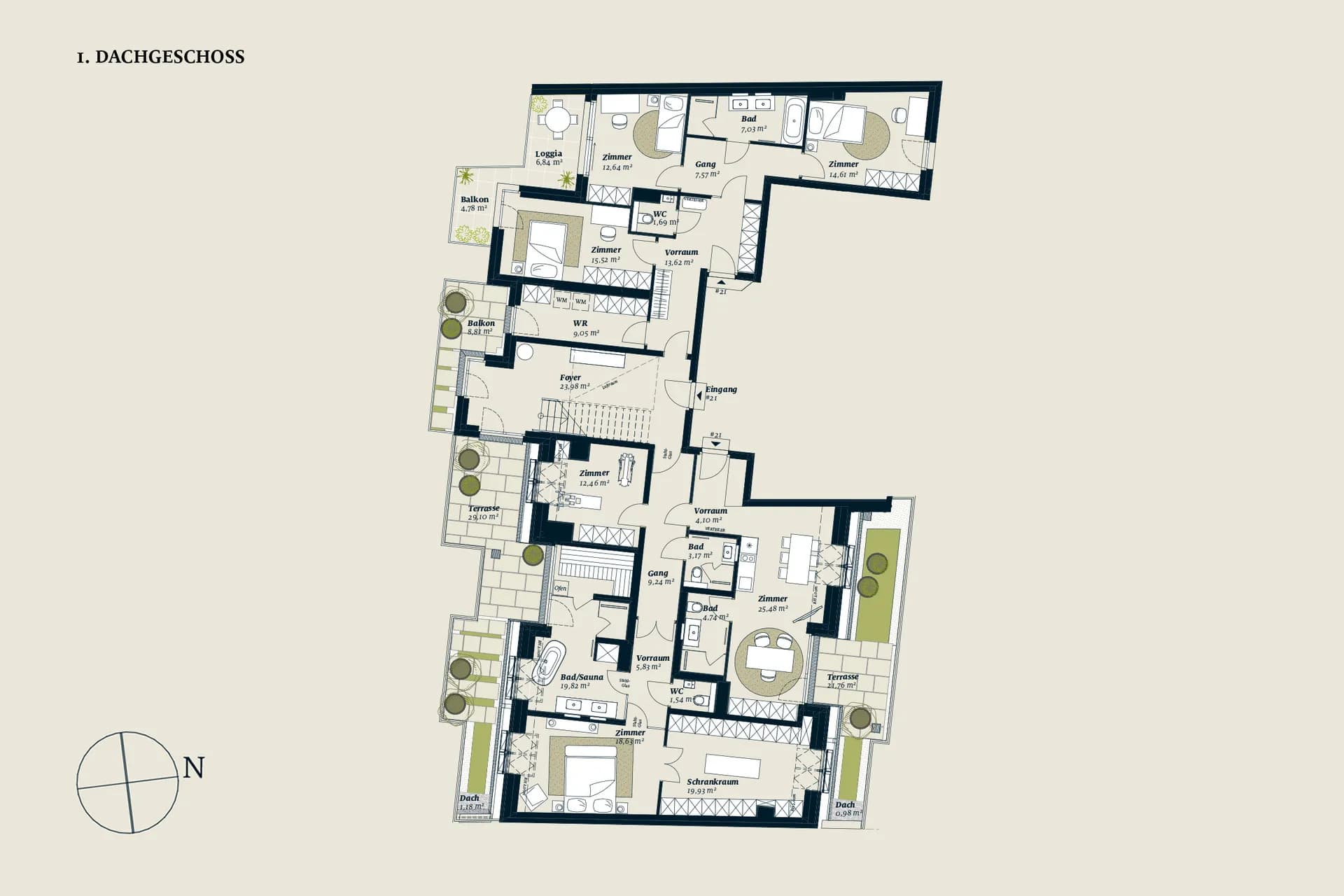 Grundriss stiege-1-top-21 — Liv MICHA ELA GARTEN — 6 Zimmer — 279,8 m² — 2nd attic floor — Grundriss 4/6