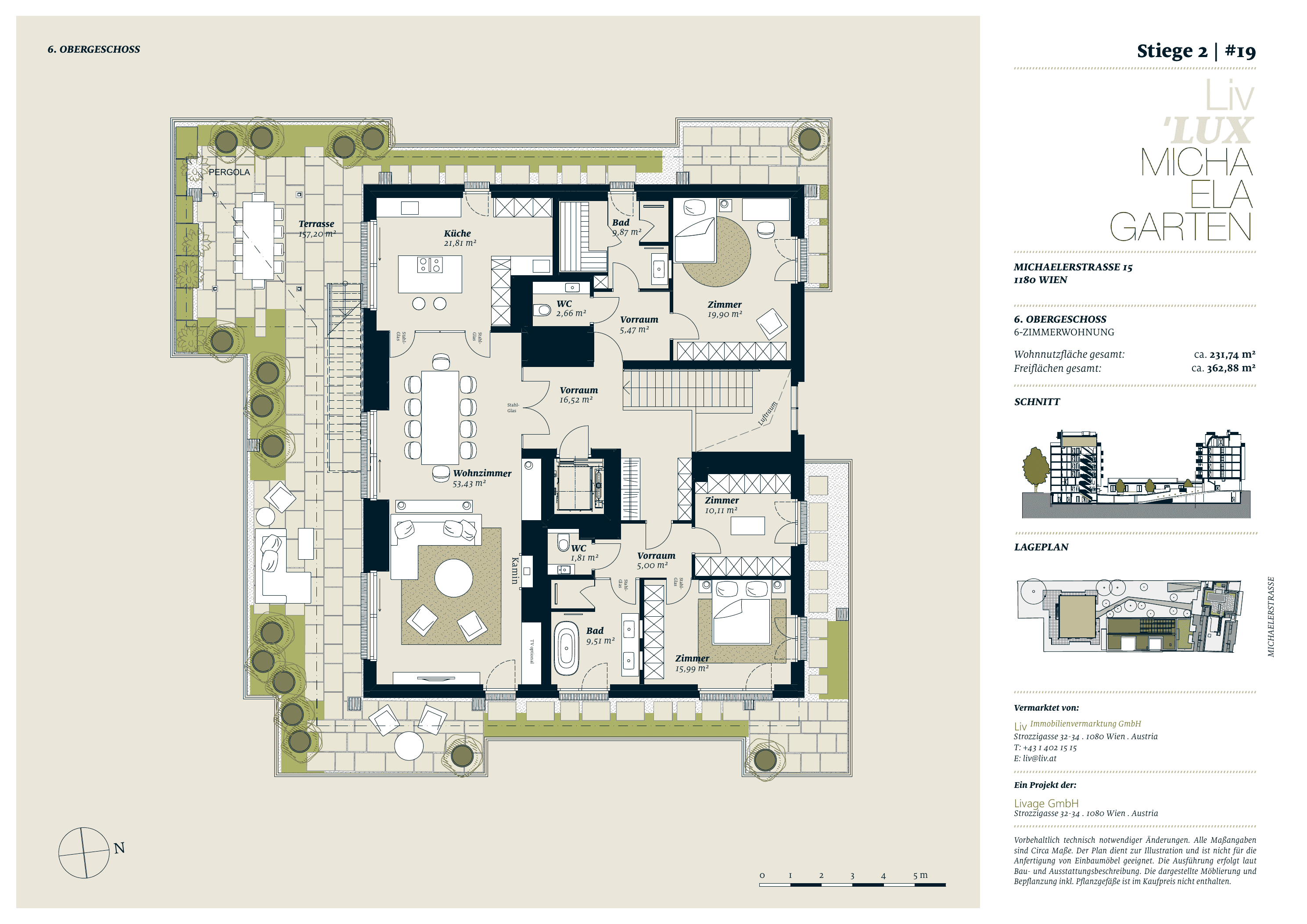 Grundriss stiege-2-top-19 — Liv MICHA ELA GARTEN — 6 Zimmer — 231,7 m² — 5th floor / 6th floor — Grundriss 2/3