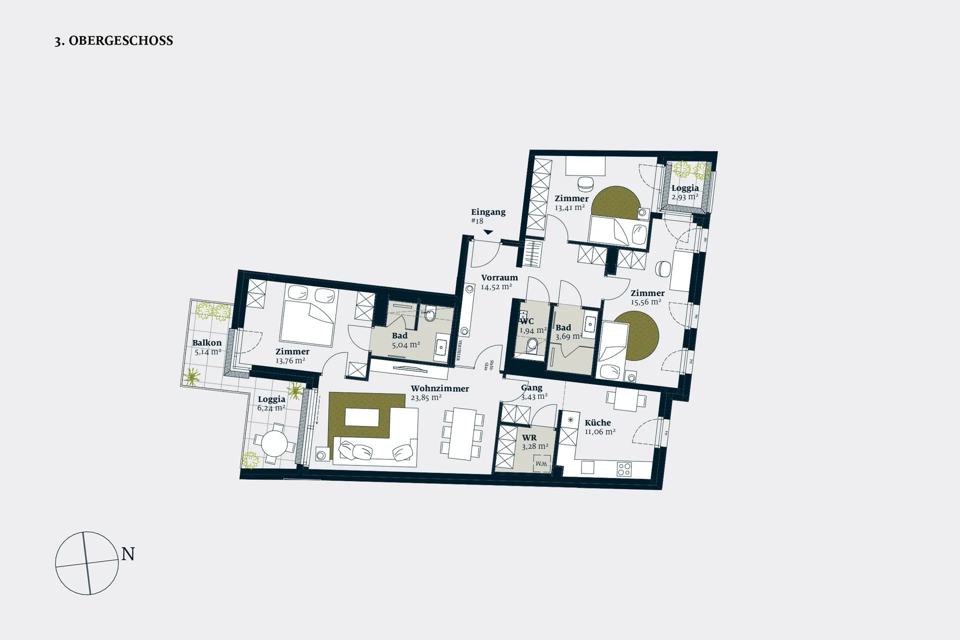 Grundriss stiege-1-top-18 — Liv MICHA ELA GARTEN — 4 Zimmer — 109,5 m² — 3rd floor — Grundriss 3/3