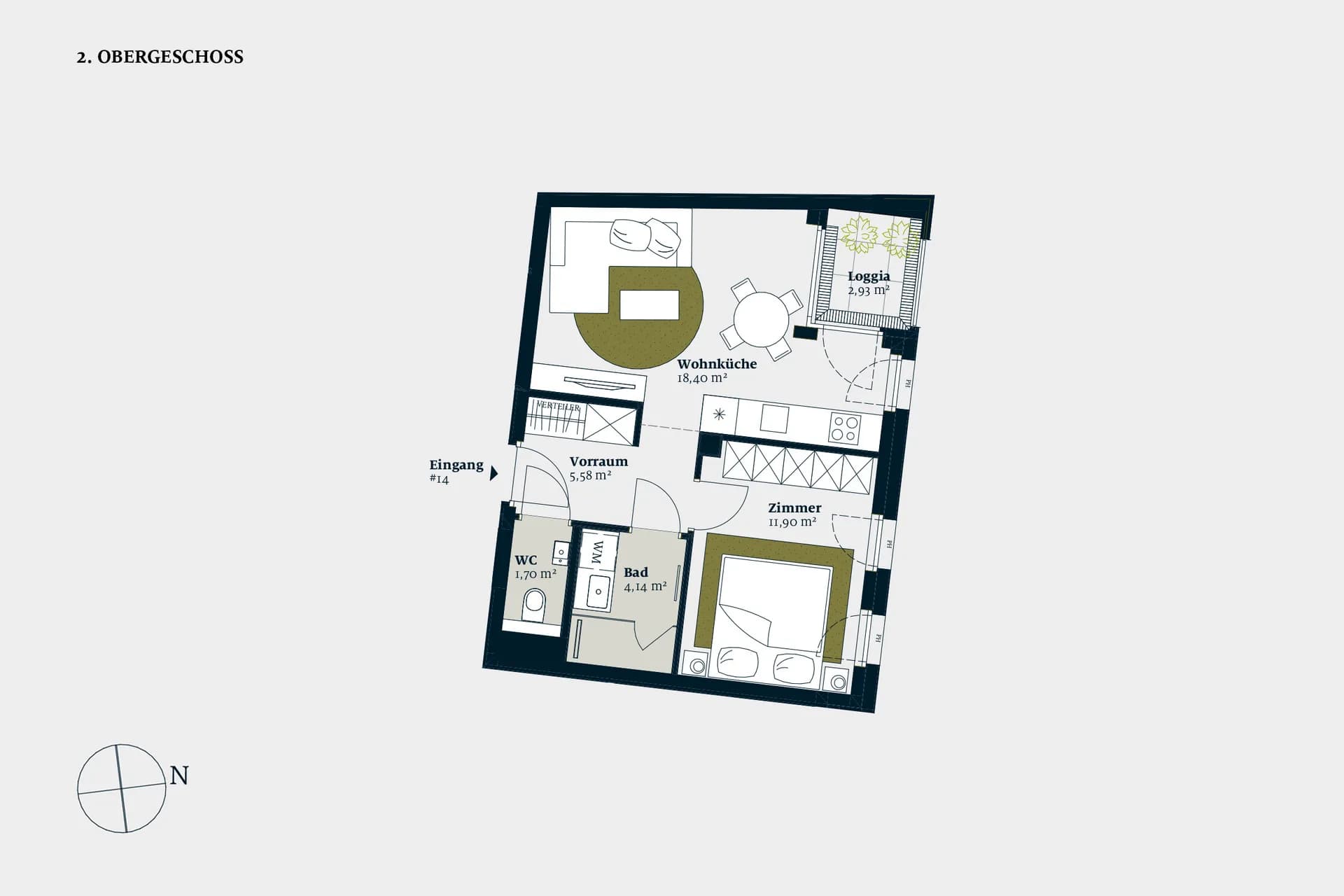 Grundriss stiege-1-top-14 — Liv MICHA ELA GARTEN — 2 Zimmer — 41,7 m² — 2nd floor — Grundriss 3/3