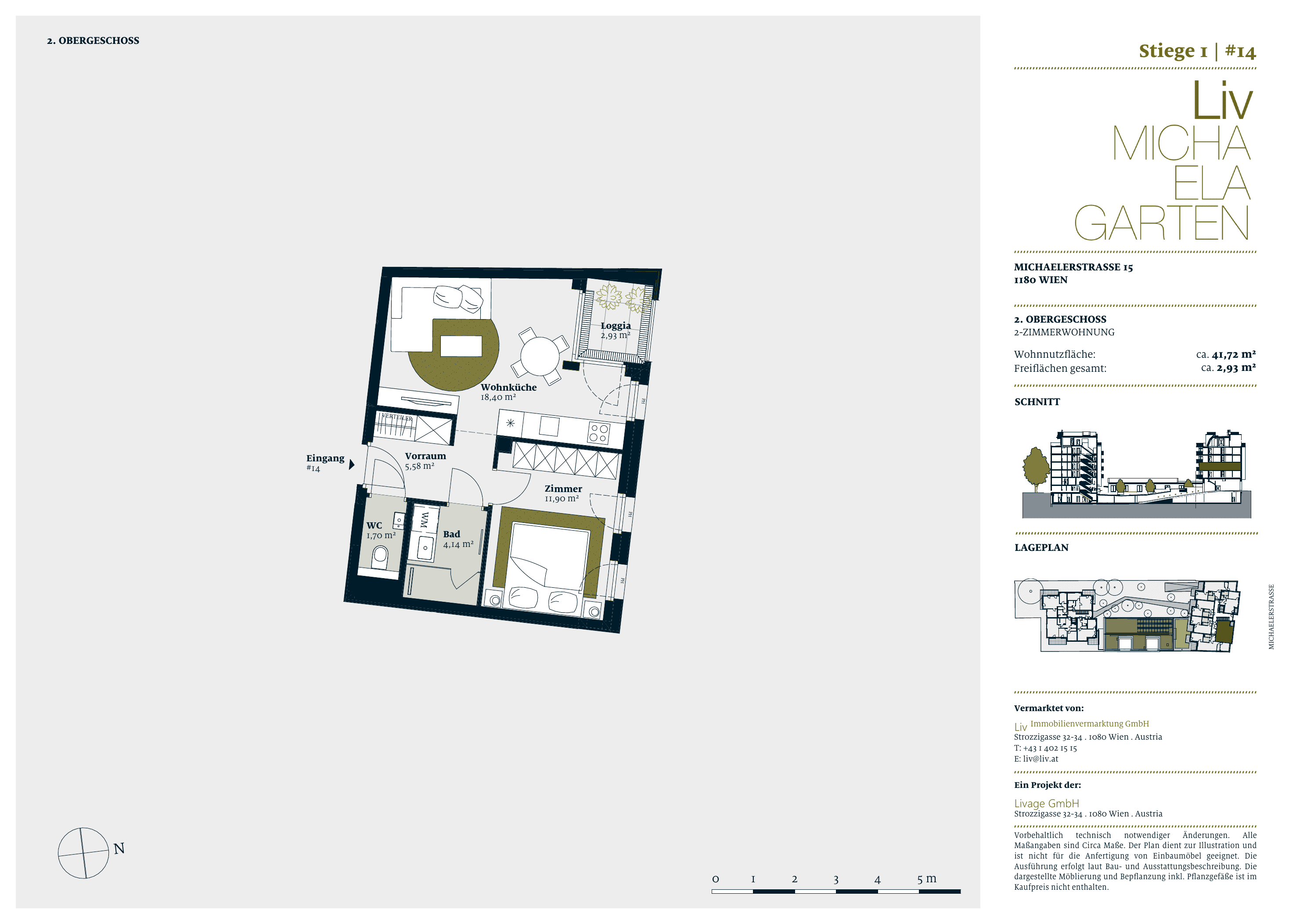 Grundriss stiege-1-top-14 — Liv MICHA ELA GARTEN — 2 Zimmer — 41,7 m² — 2nd floor — Grundriss 1/3