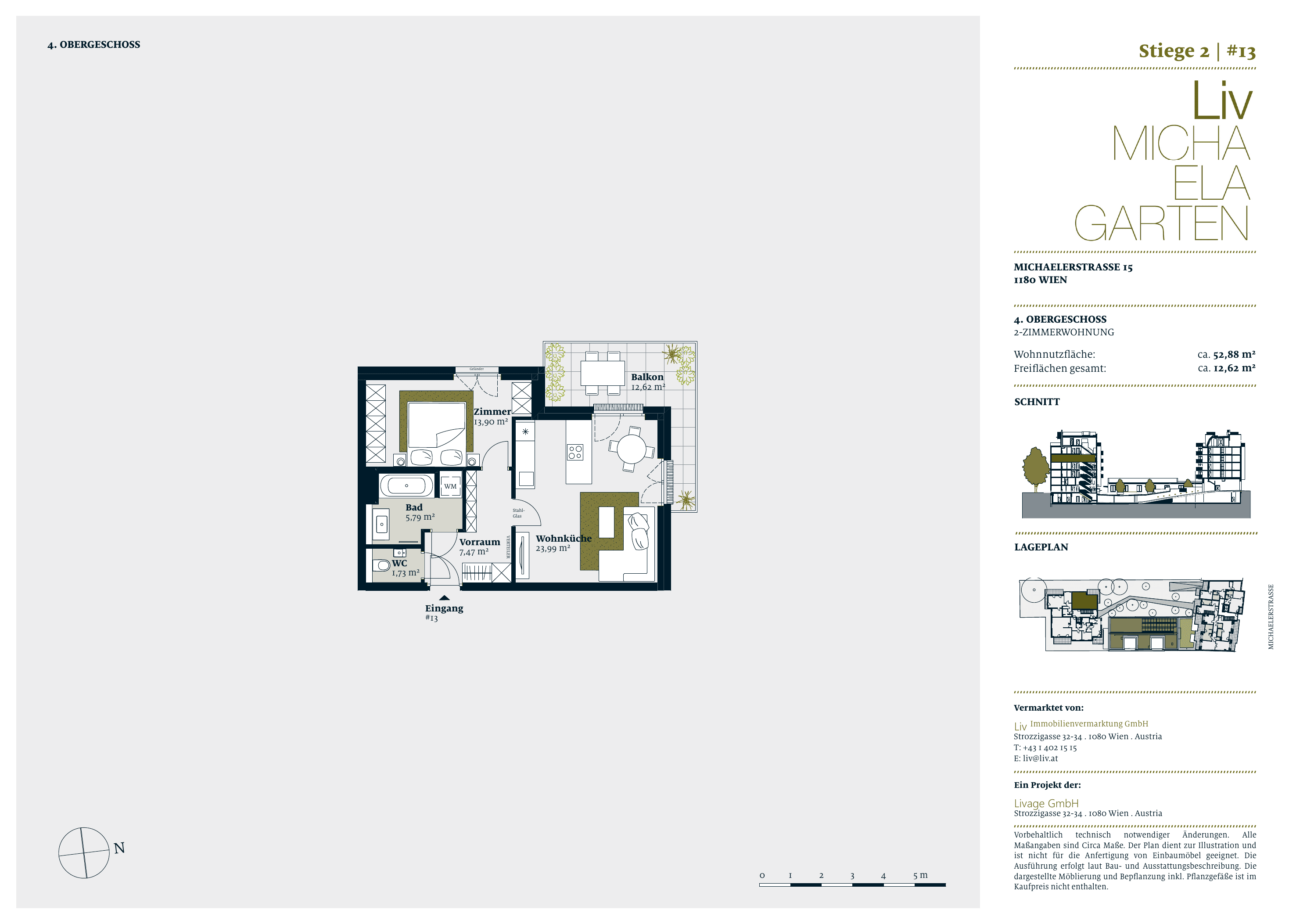 Grundriss stiege-2-top-13 — Liv MICHA ELA GARTEN — 2 Zimmer — 52,9 m² — 4th floor