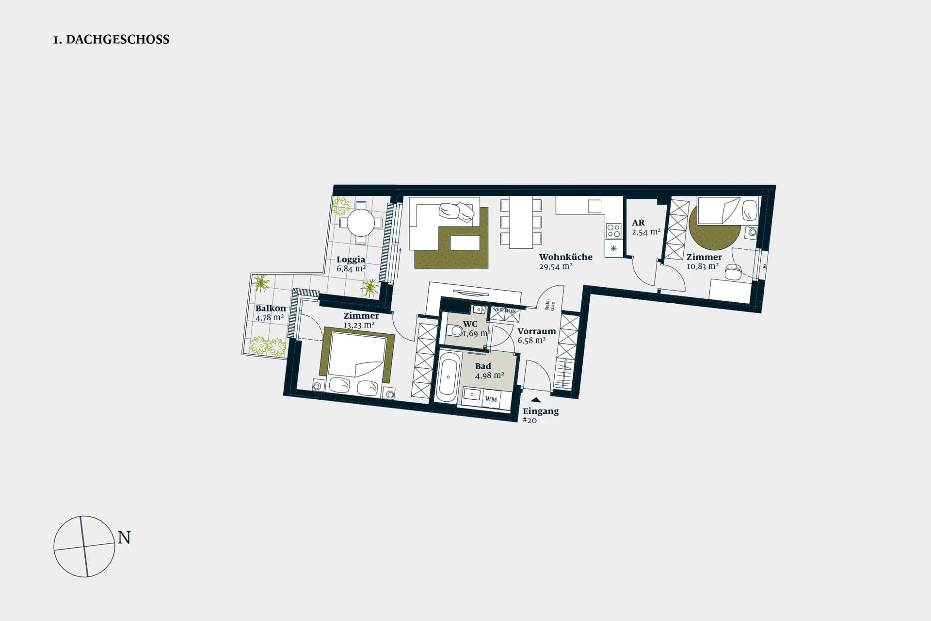 Grundriss stiege-1-top-20 — Liv MICHA ELA GARTEN — 3 Zimmer — 69,4 m² — 1st attic floor — Grundriss 2/2