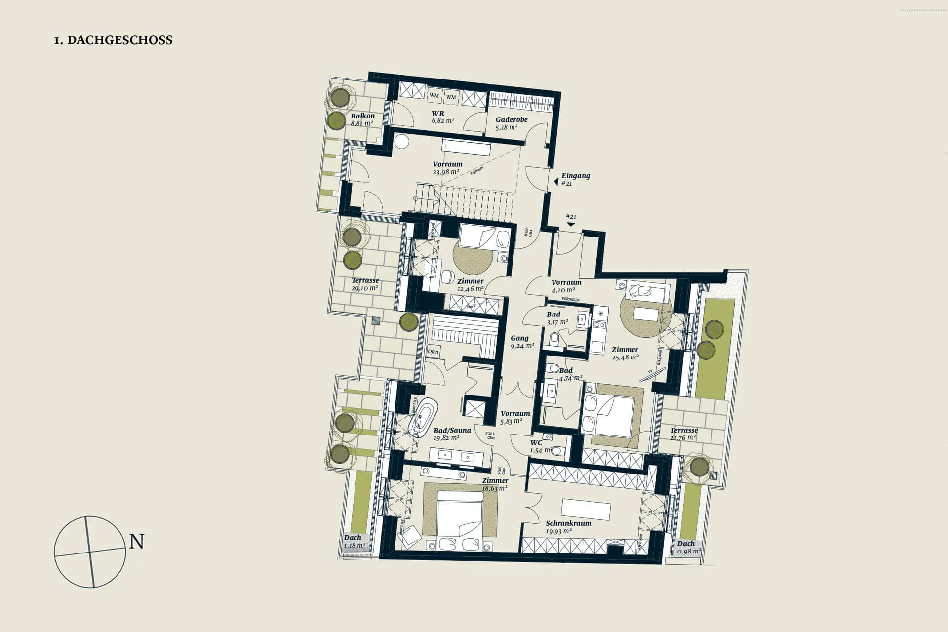 Grundriss stiege-1-top-21 — Liv MICHA ELA GARTEN — 6 Zimmer — 279,8 m² — 2nd attic floor — Grundriss 6/6