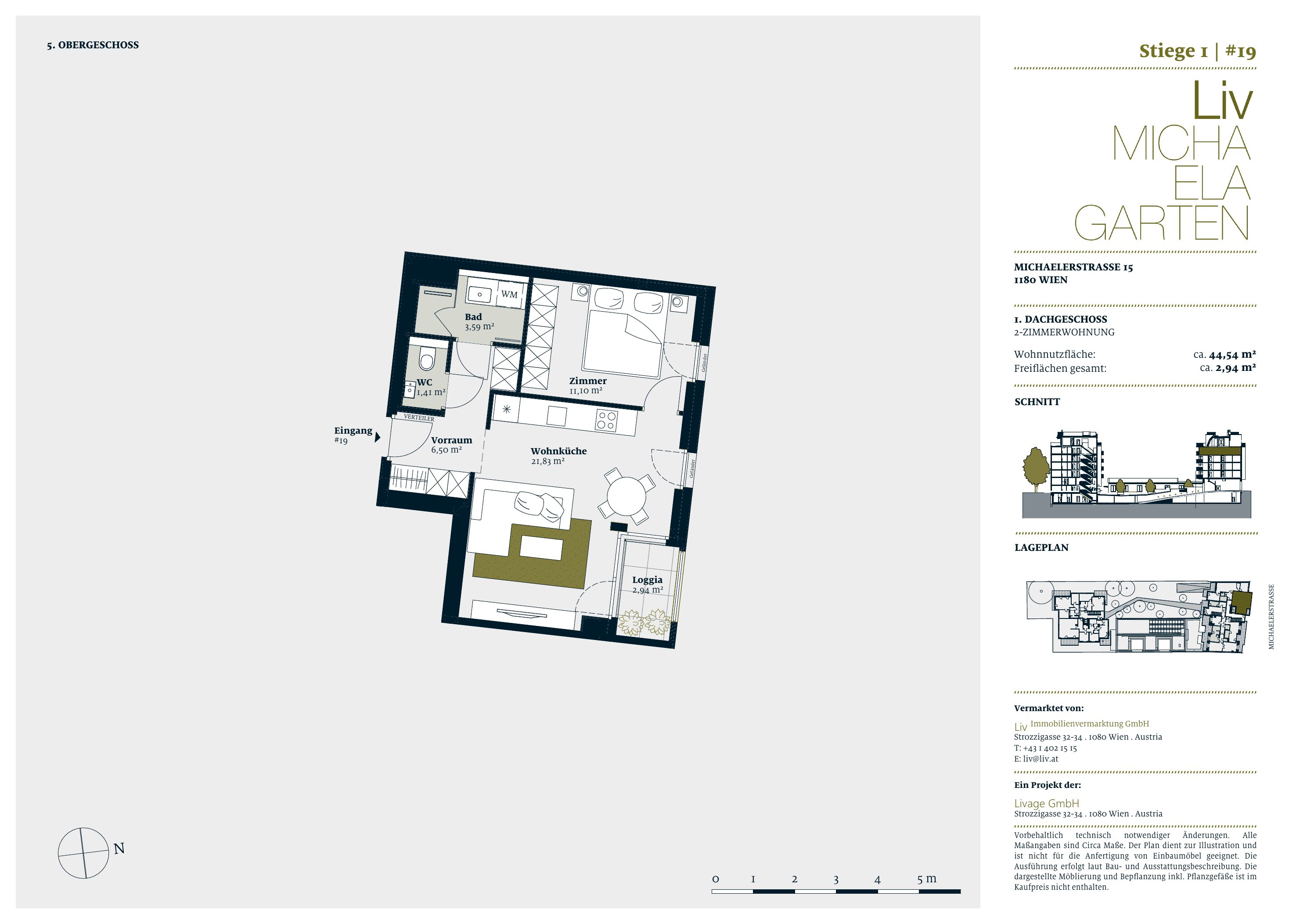 Grundriss stiege-1-top-19 — Liv MICHA ELA GARTEN — 2 Zimmer — 44,5 m² — 1st attic floor — Grundriss 1/3