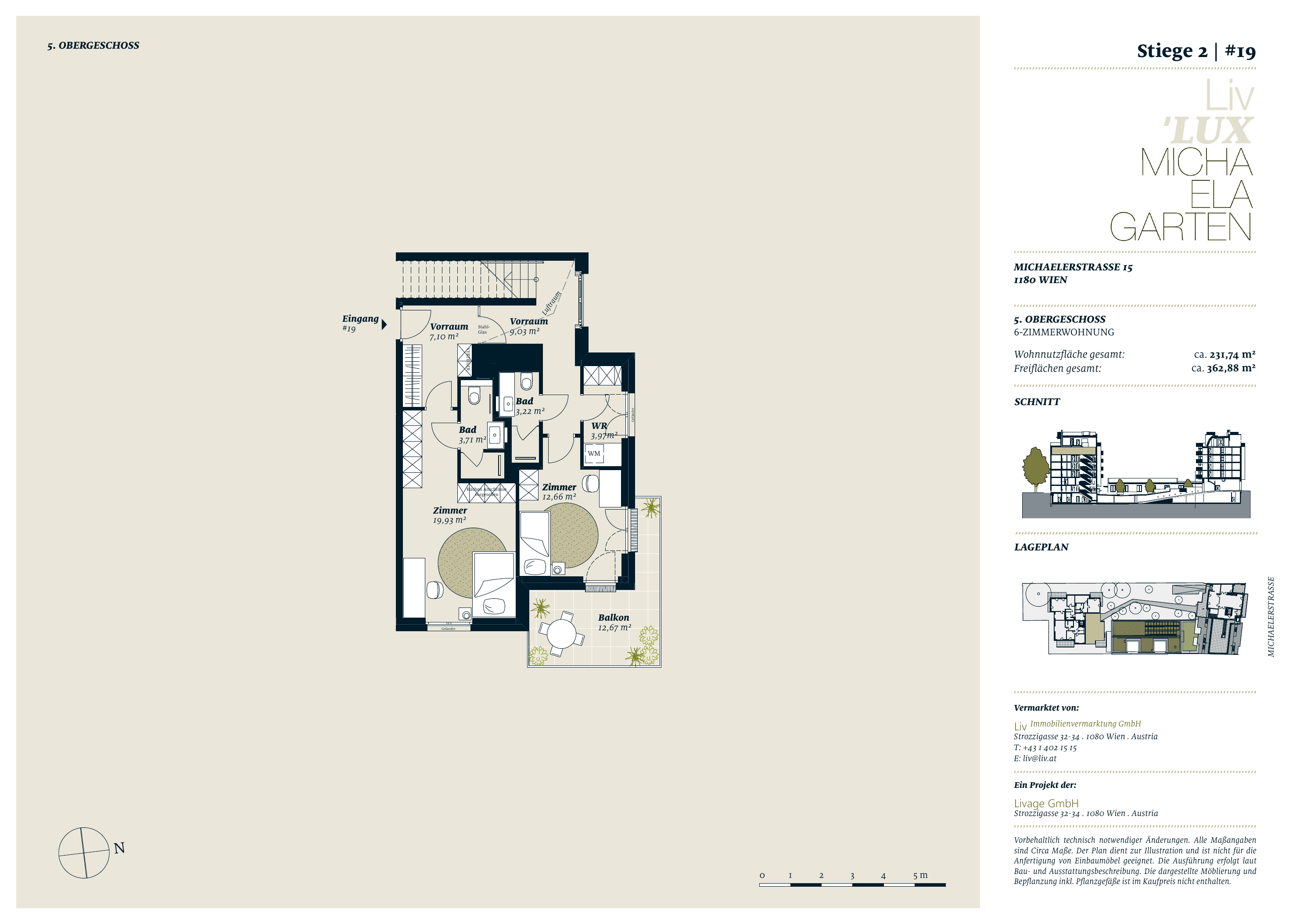 Grundriss stiege-2-top-19 — Liv MICHA ELA GARTEN — 6 Zimmer — 231,7 m² — 5th floor / 6th floor — Grundriss 1/3
