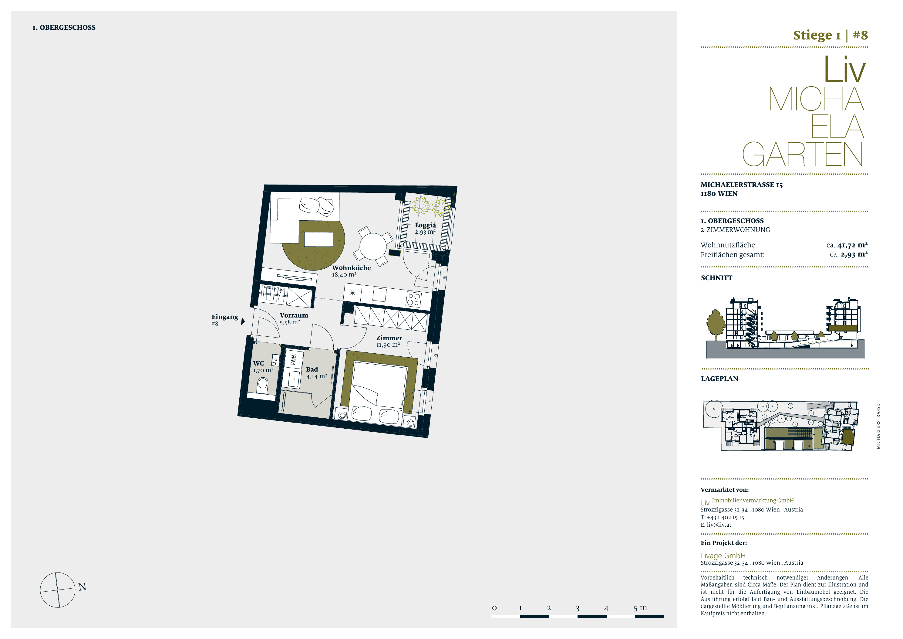Grundriss stiege-1-top-8 — Liv MICHA ELA GARTEN — 2 Zimmer — 41,7 m² — 1st floor — Grundriss 1/3