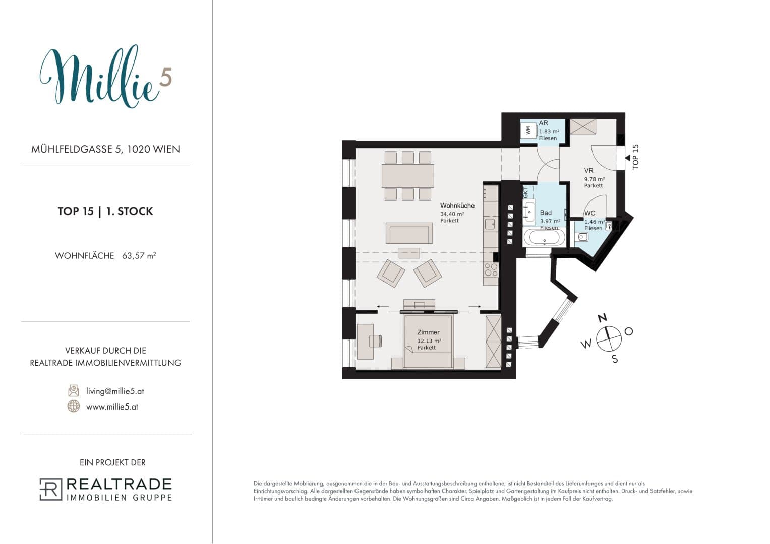 Grundriss Top 15 — Millie 5 — 2 Zimmer — 63,6 m² — 2nd floor