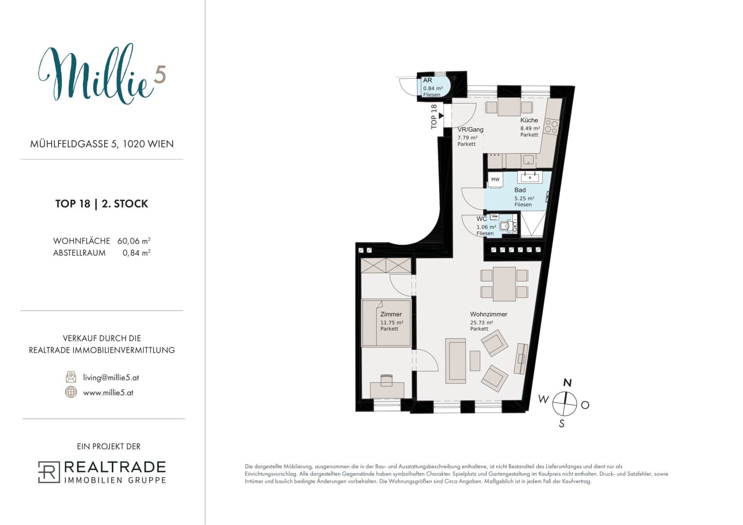 Grundriss Top 18 — Millie 5 — 2 Zimmer — 60,1 m² — 3rd floor