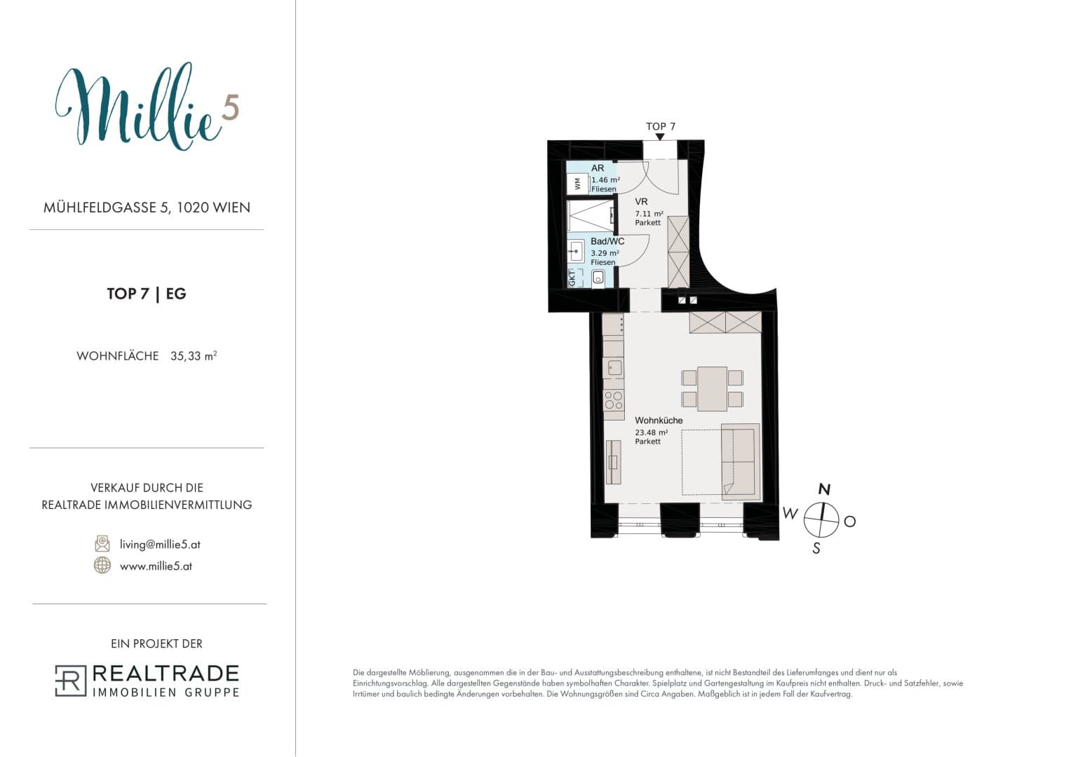 Grundriss Top 7 — Millie 5 — 1 Zimmer — 35,3 m² — Ground floor