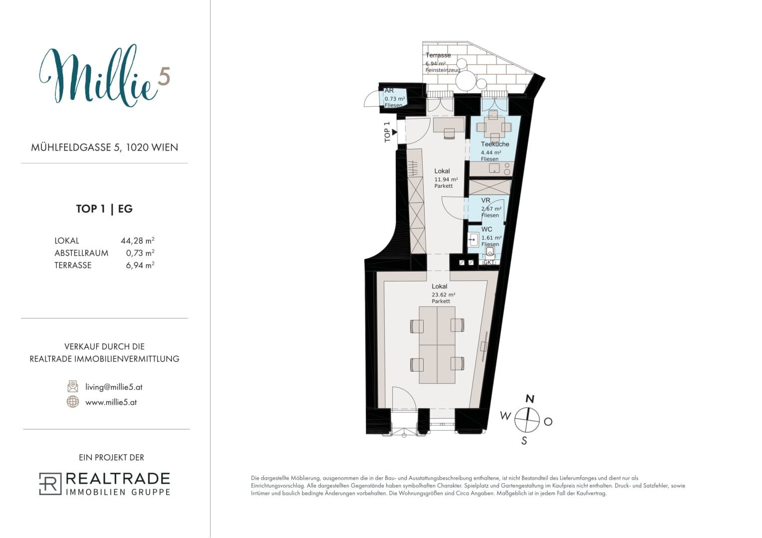 Grundriss Top 1 — Millie 5 — 2 Zimmer — 45 m² — Ground floor
