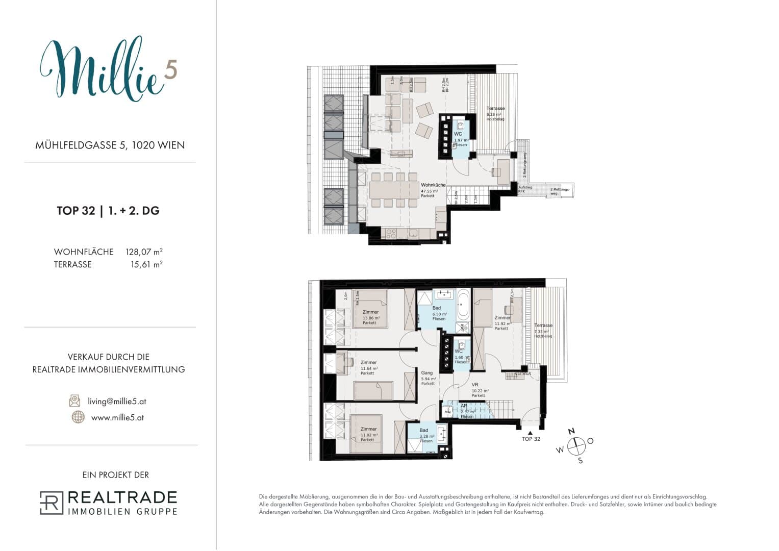 Grundriss Top 32 — Millie 5 — 5 Zimmer — 128,1 m² — 1st attic floor