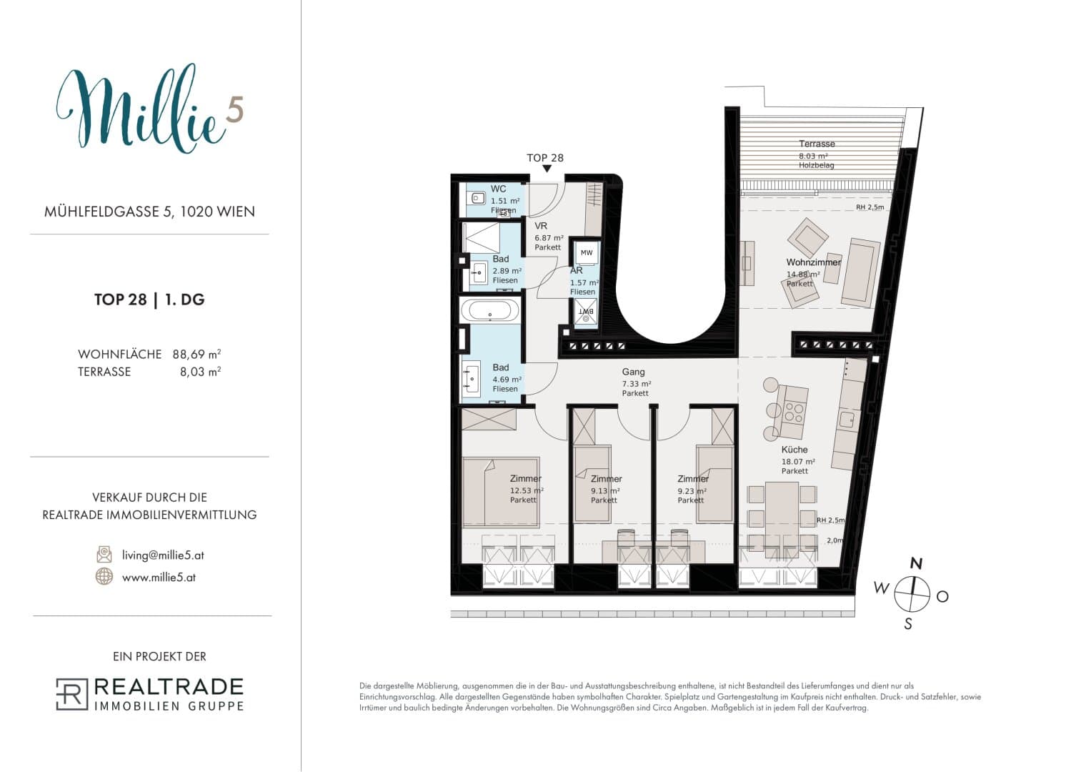 Grundriss Top 28 — Millie 5 — 4 Zimmer — 88,7 m² — 1st attic floor