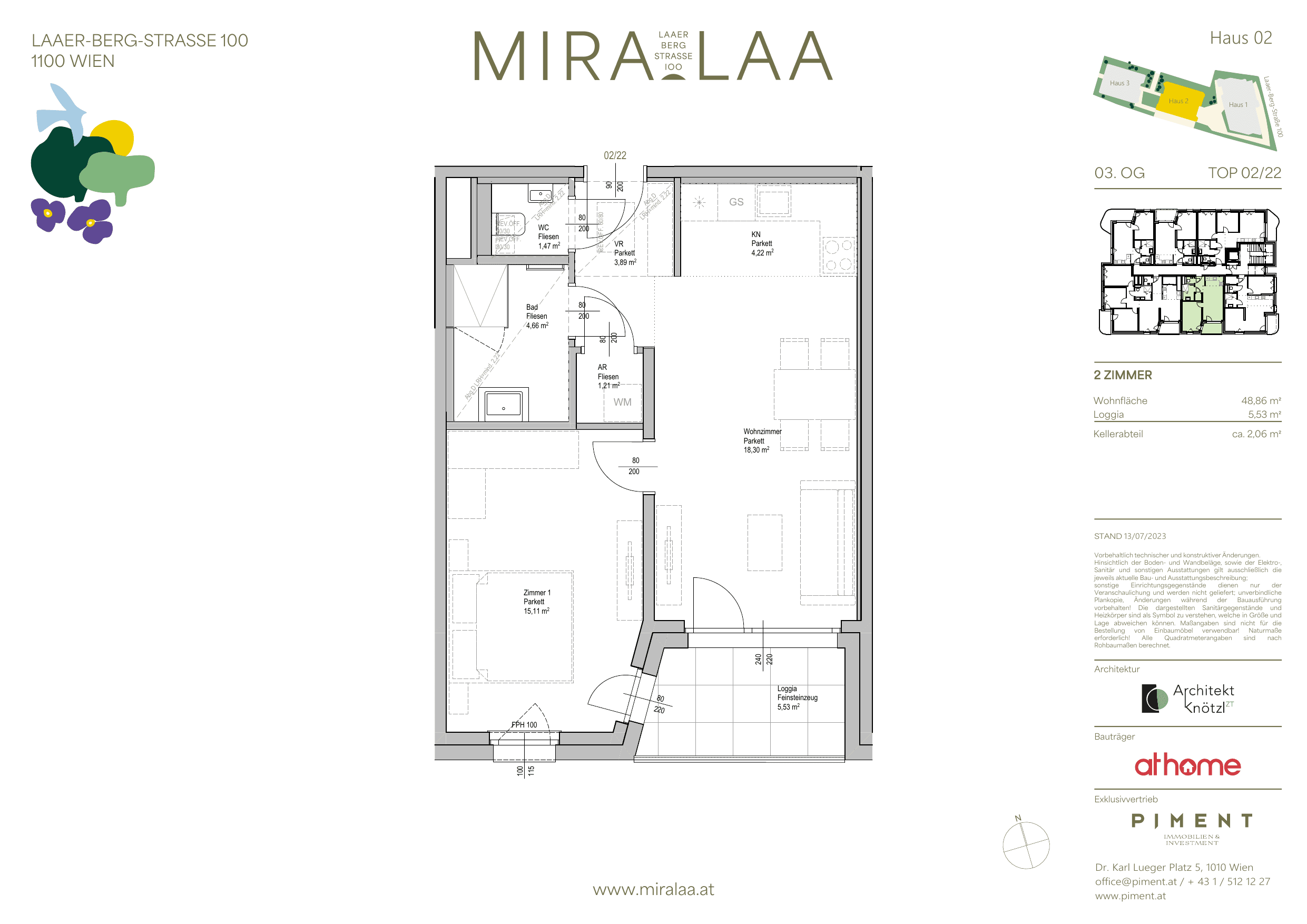 Grundriss Top 2.22 — Mira Laa — 2 Zimmer — 48,8 m² — 3rd floor
