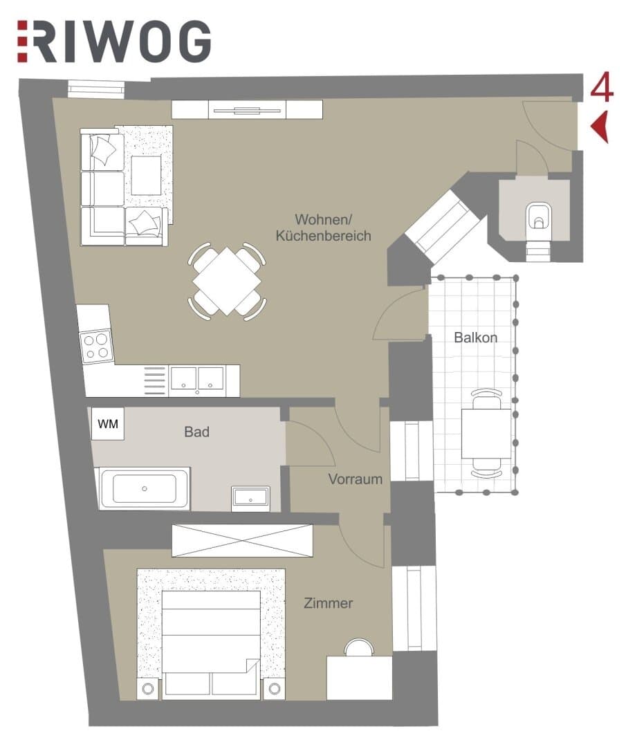 Grundriss Top 4 — Mohsgasse 9 — 2 Zimmer — 60 m² — Mezzanine