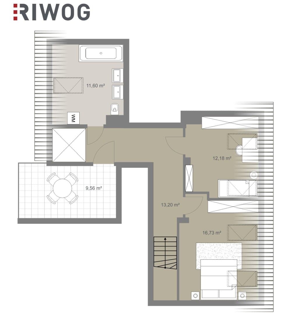 Grundriss Top 17 — Mohsgasse 9 — 3 Zimmer — 116 m² — 1st attic floor